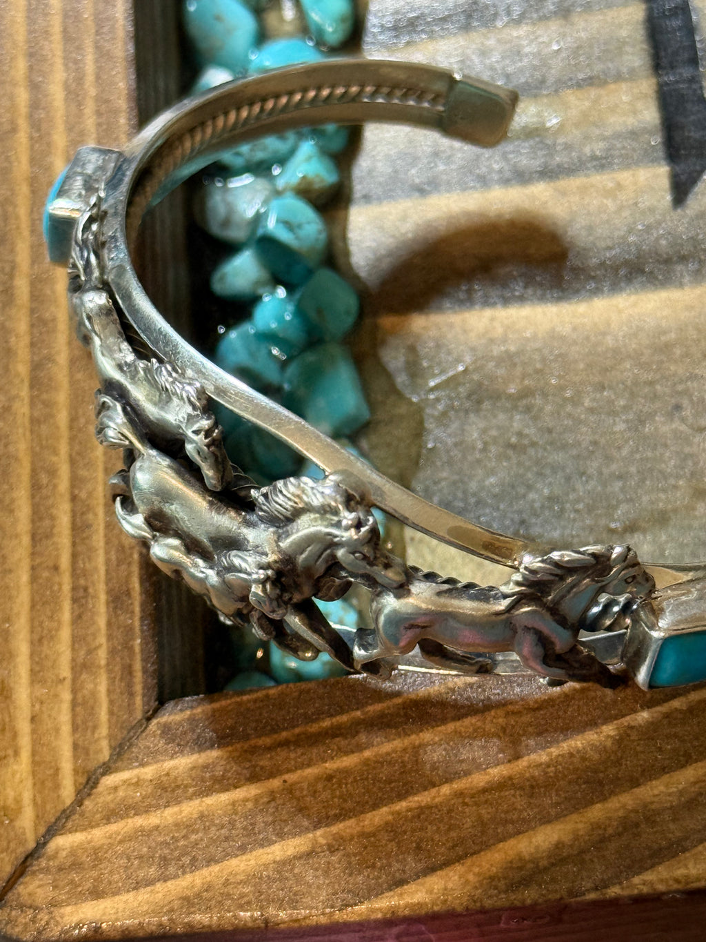 Bobby Platero Native handmade running horse turquoise cuff