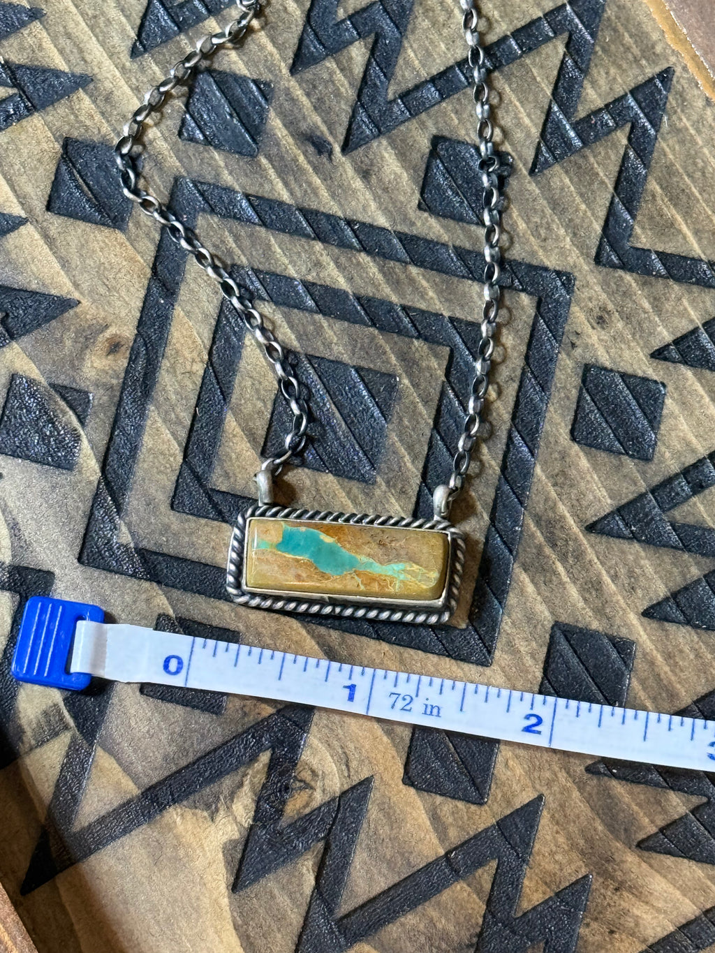 Native made royston ribbon turquoise large bar necklace