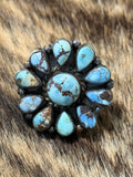 Navajo Wilson Dawes golden hills turquoise cluster ring