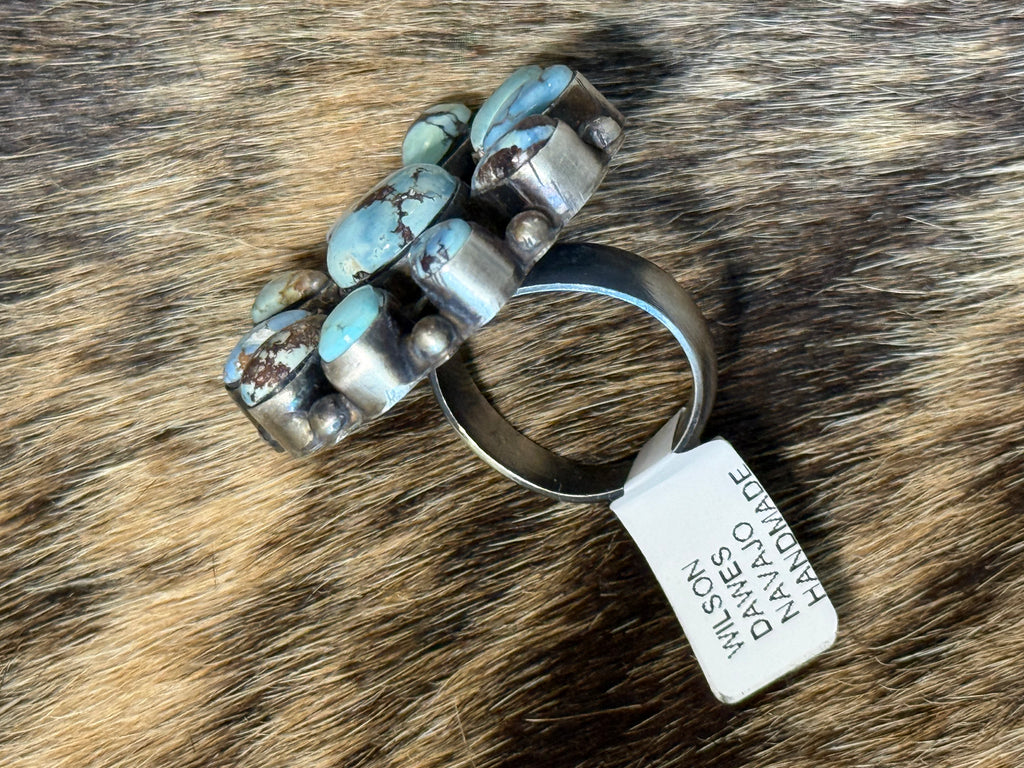 Navajo Wilson Dawes golden hills turquoise cluster ring