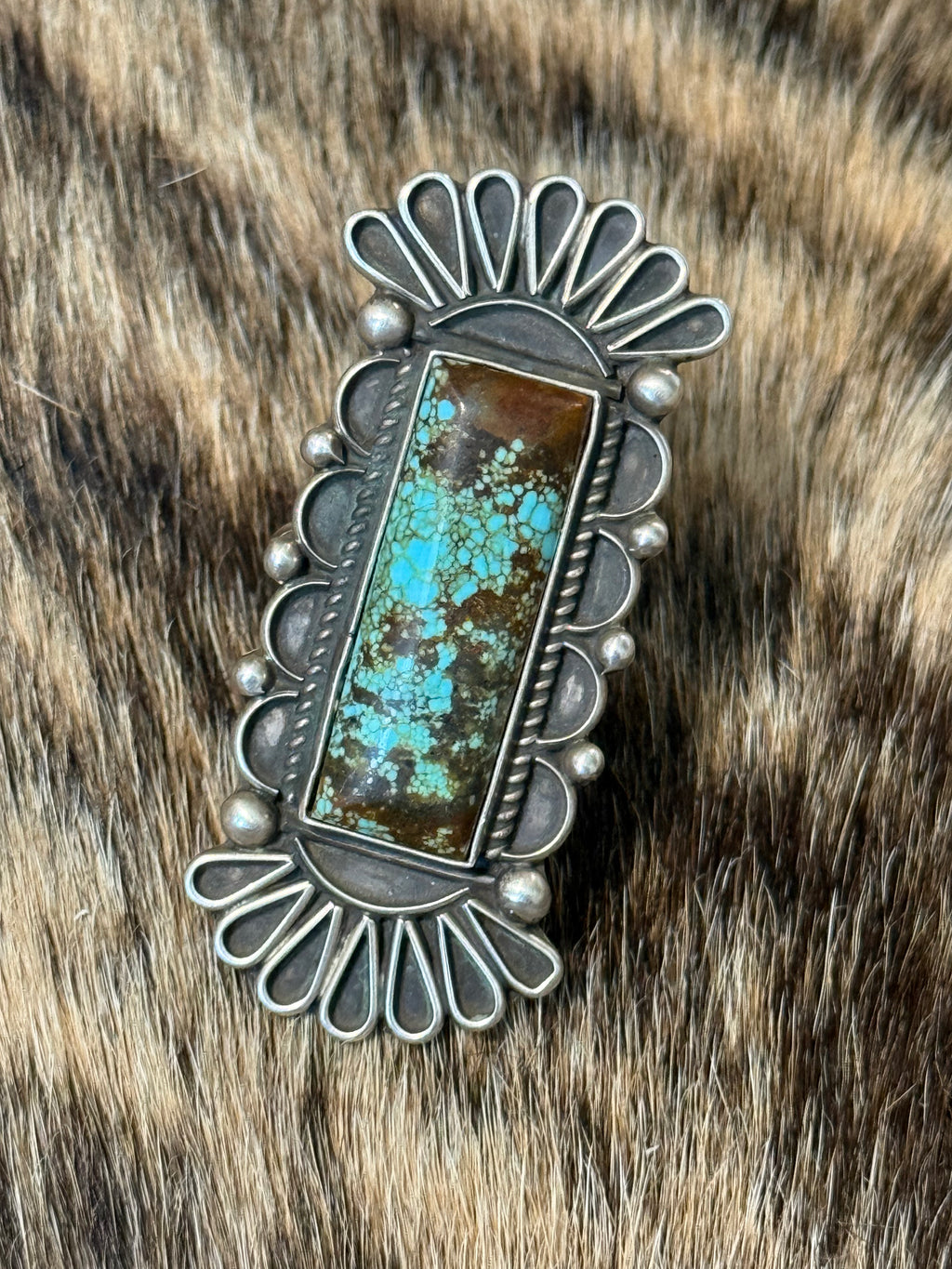 Native Geraldine James mine number 8 turquoise adjustable ring