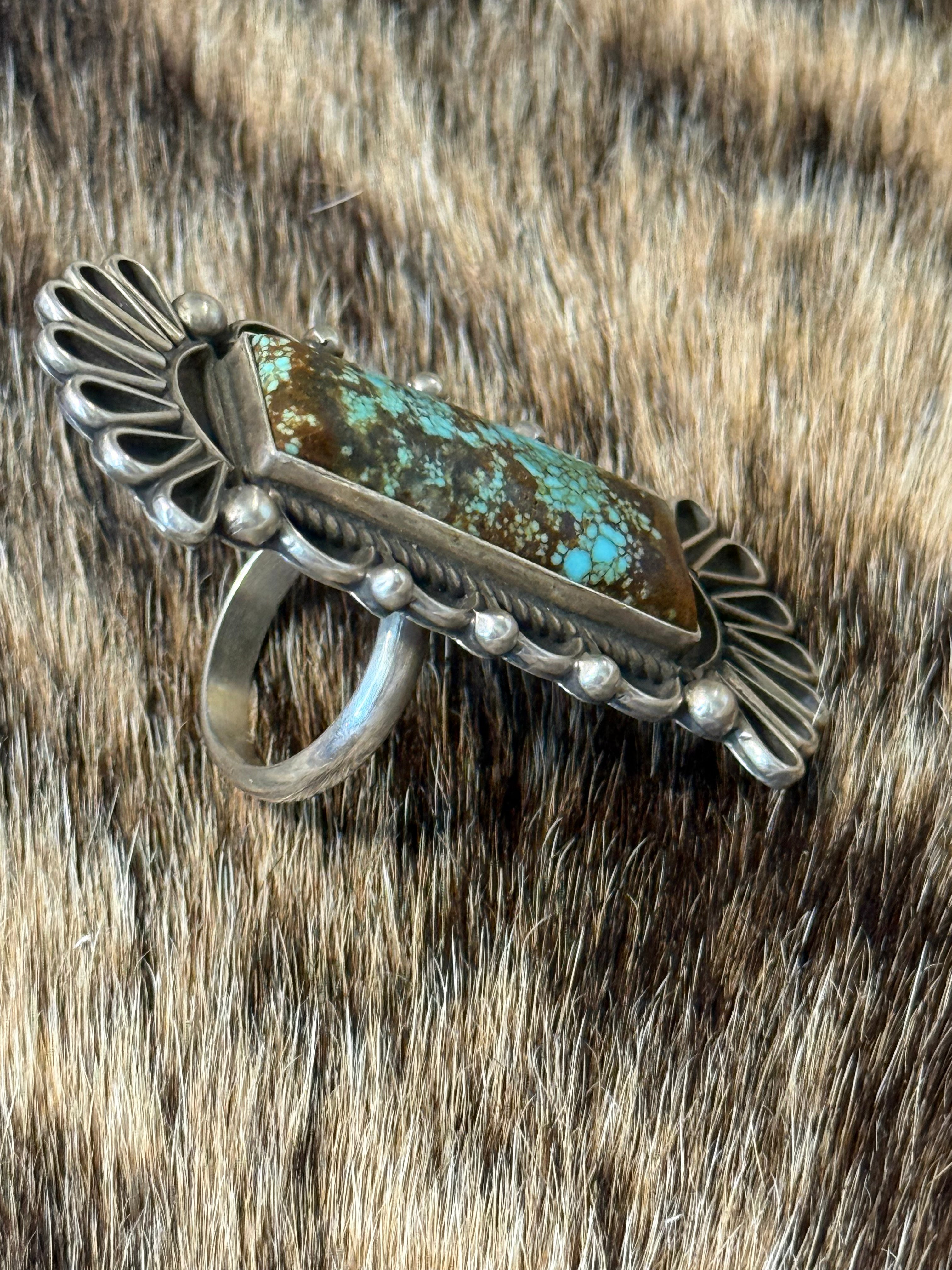 Native Geraldine James mine number 8 turquoise adjustable ring