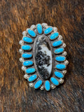 Native Davina Begay turquoise and white buffalo adjustable ring