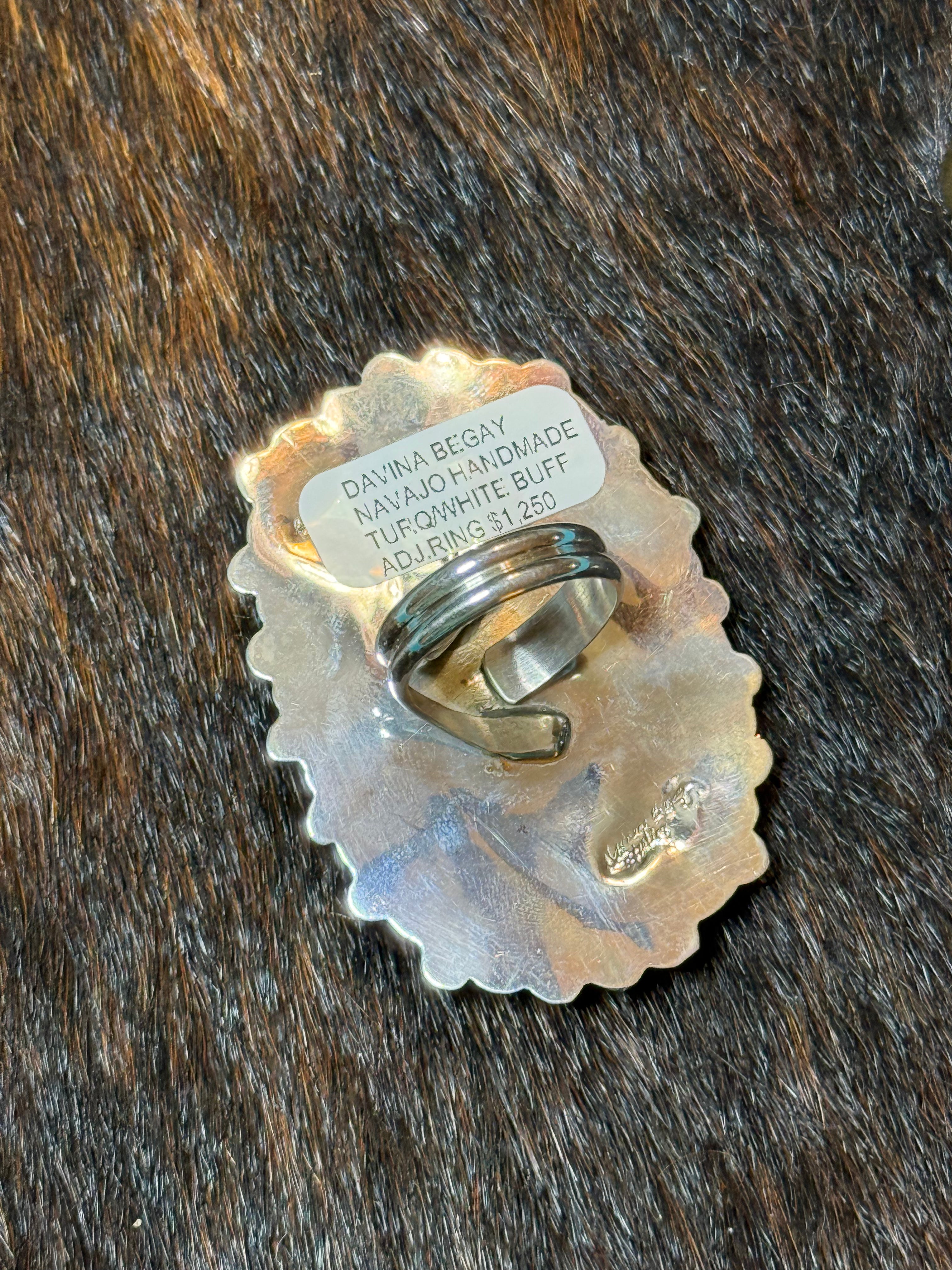 Native Davina Begay turquoise and white buffalo adjustable ring