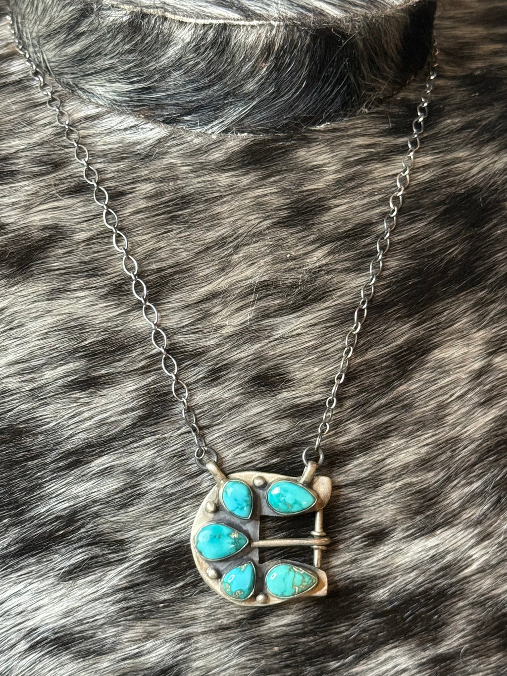Lone mountain turquoise buckle necklace