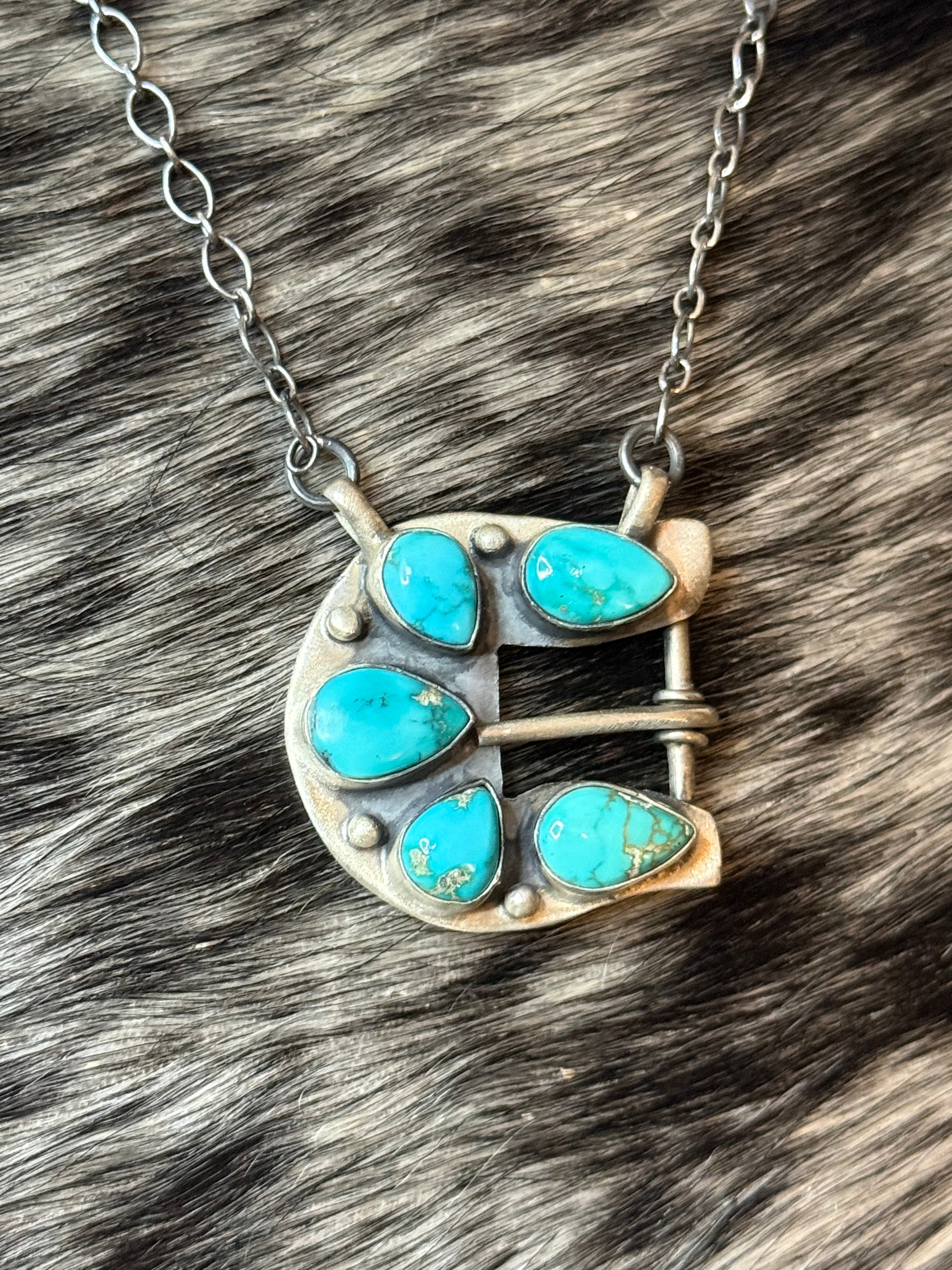 Lone mountain turquoise buckle necklace