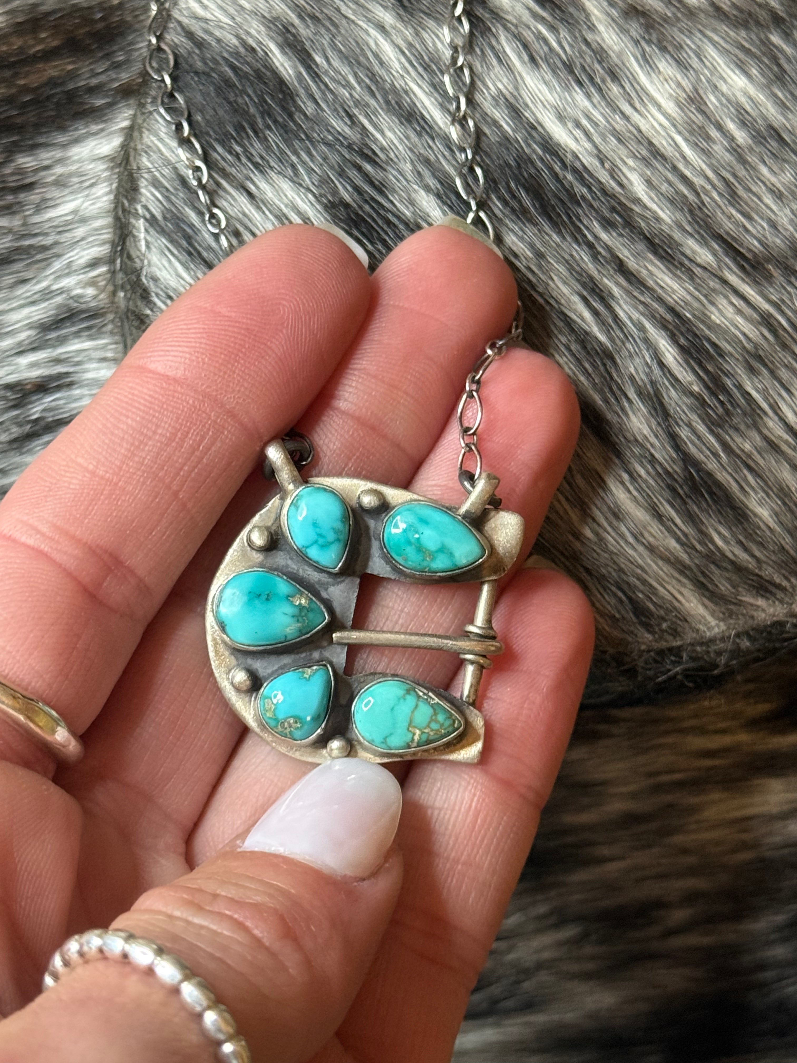 Lone mountain turquoise buckle necklace