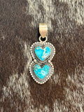 White water turquoise two heart pendant