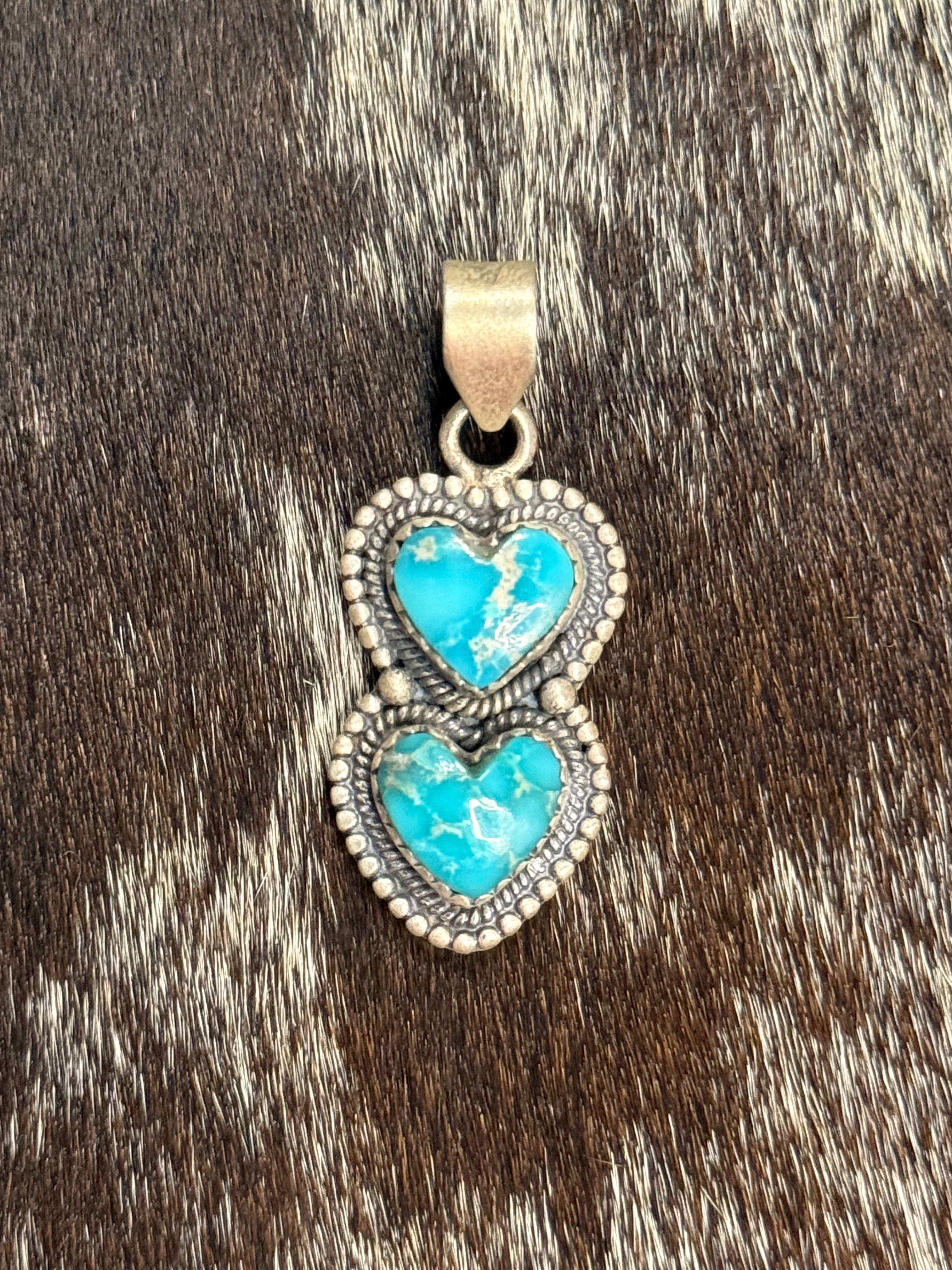 White water turquoise two heart pendant