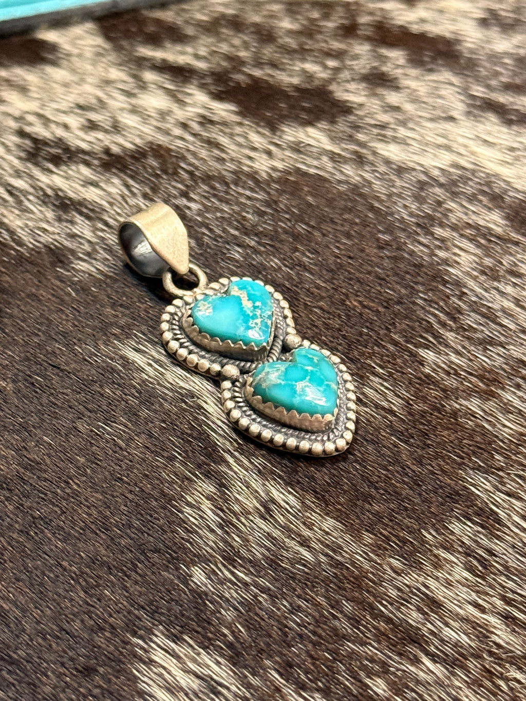 White water turquoise two heart pendant