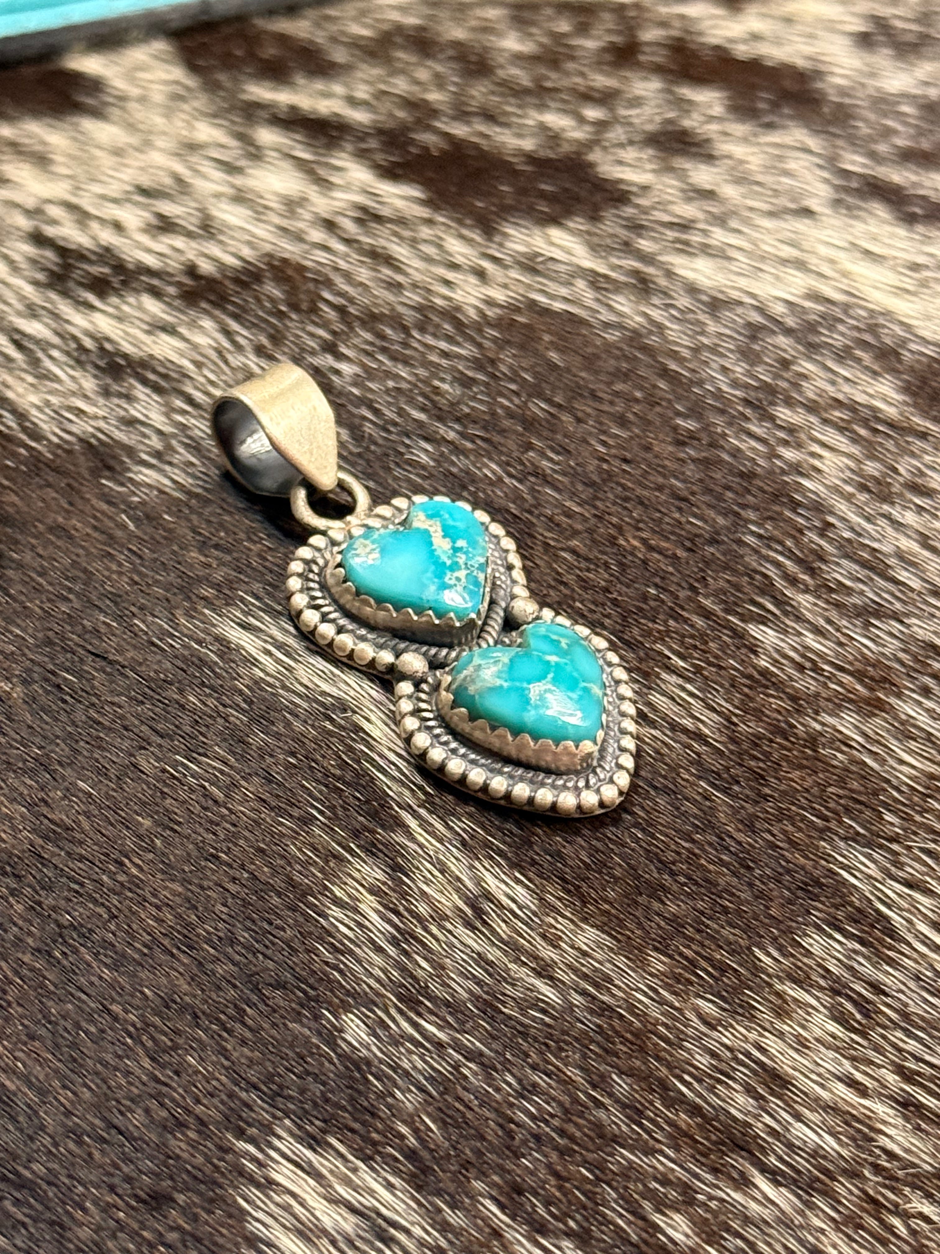 White water turquoise two heart pendant