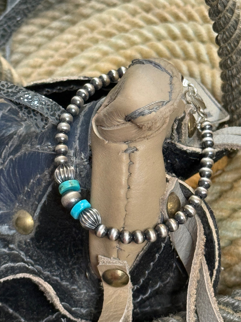 Turquoise and sterling silver beads stacker bracelet