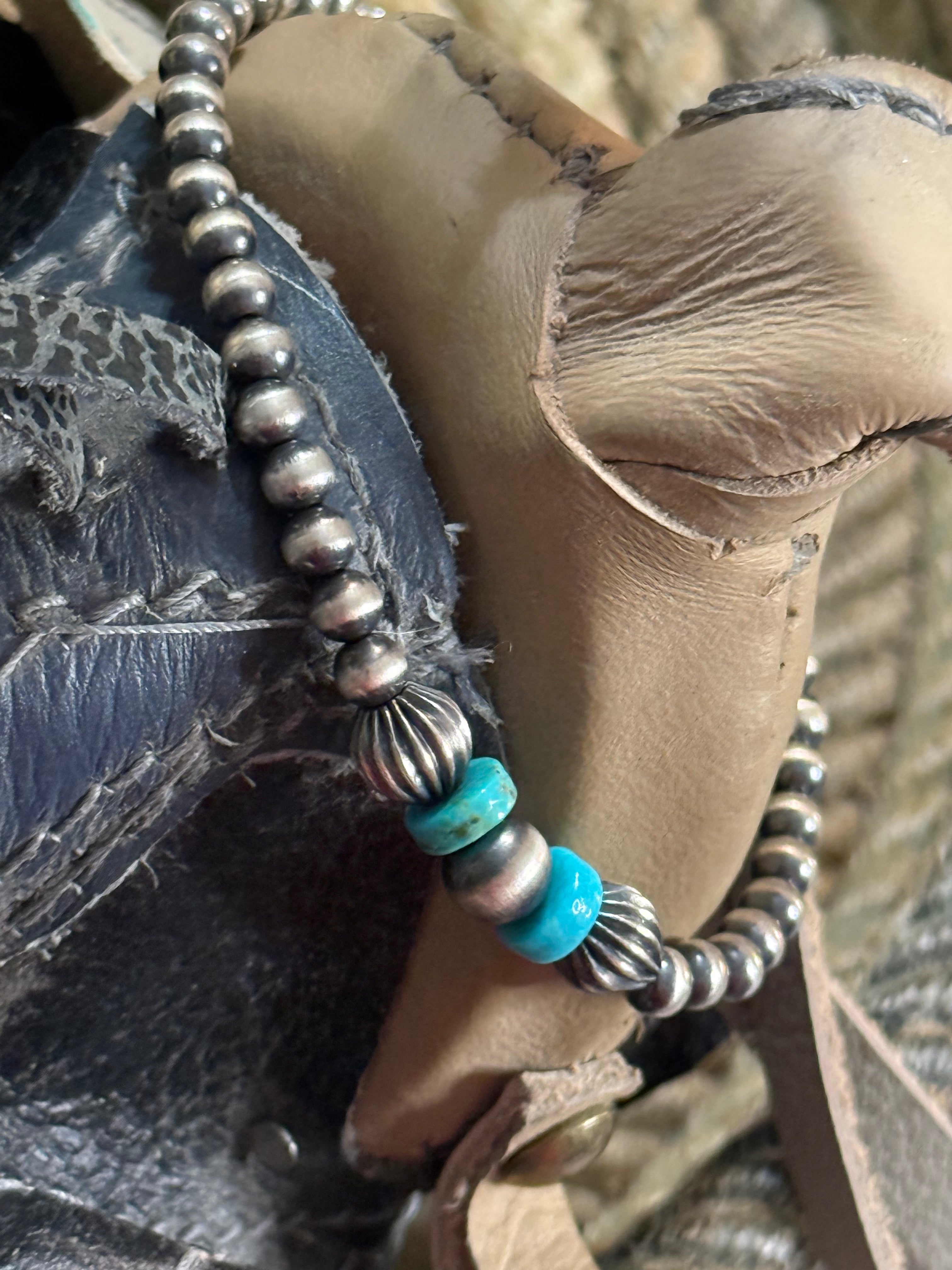 Turquoise and sterling silver beads stacker bracelet