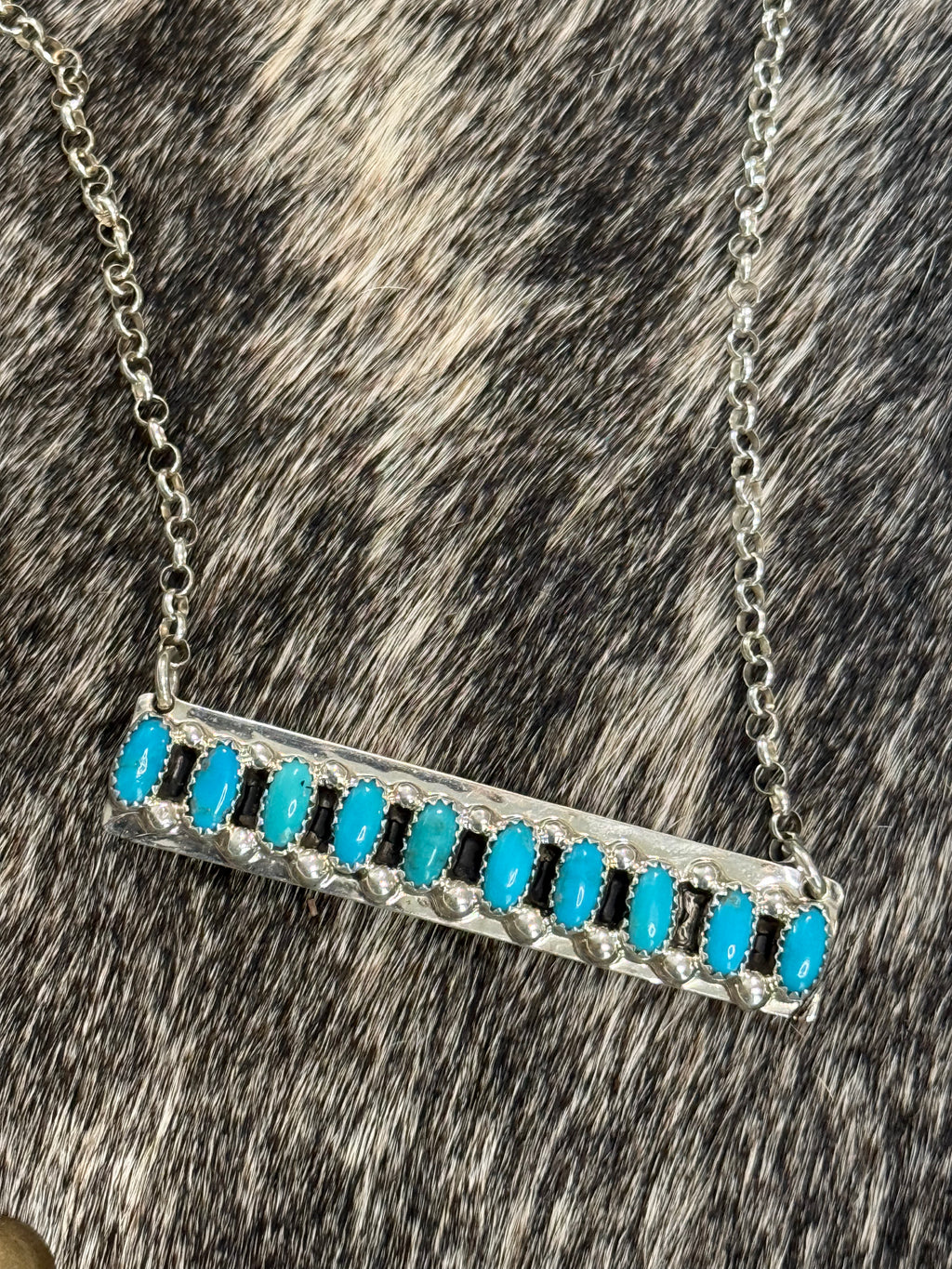 Native turquoise 10 stone bar necklace