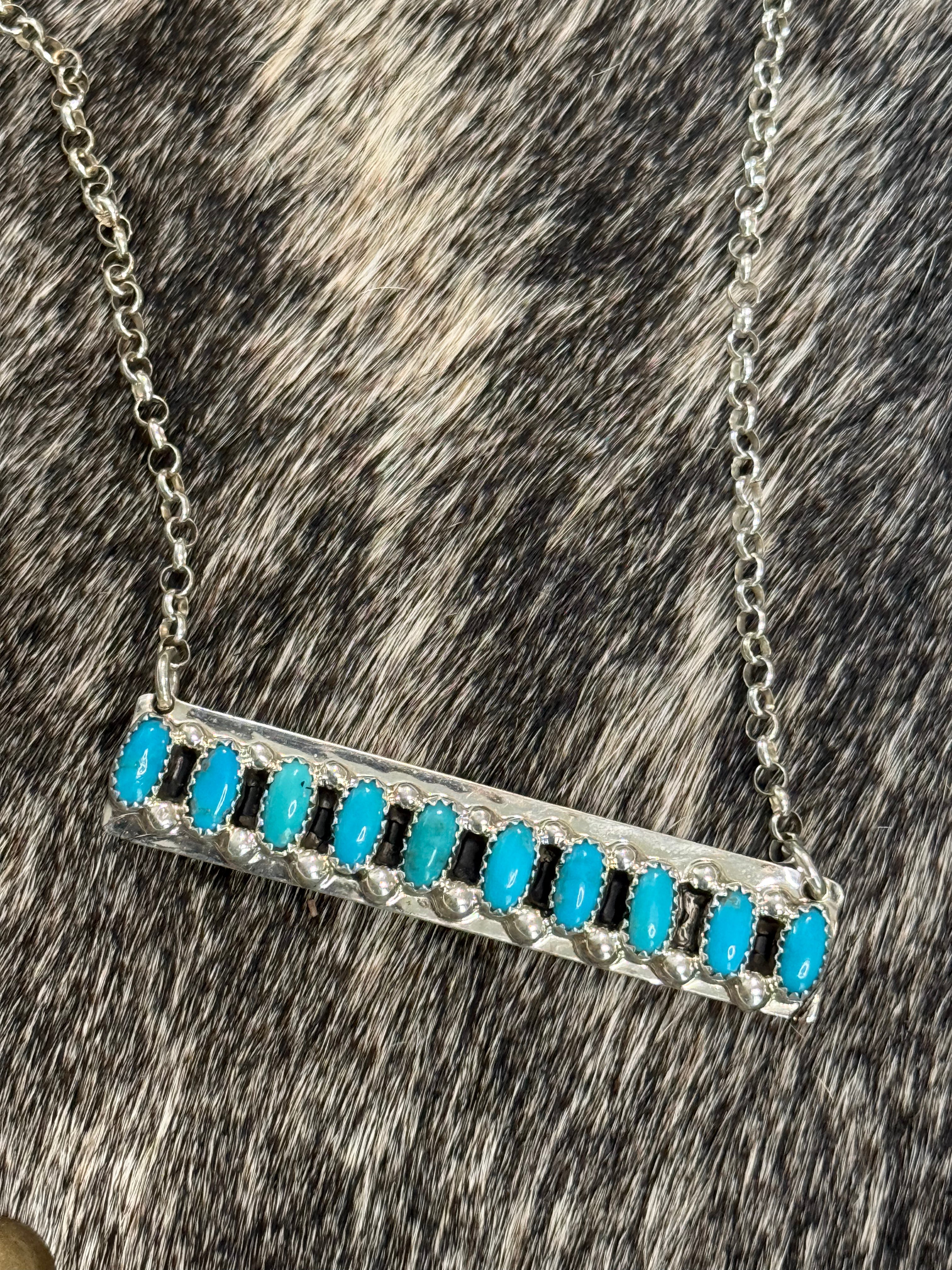 Native turquoise 10 stone bar necklace