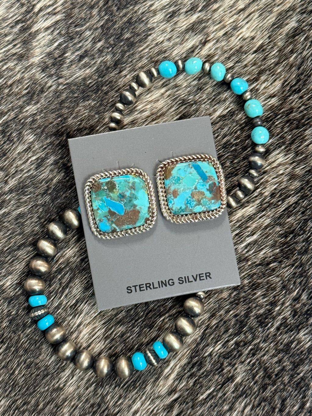 Native Larry Etcitty large square turquoise stud earrings