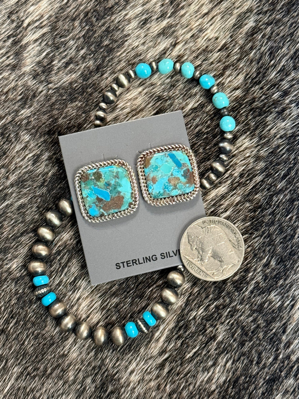 Native Larry Etcitty large square turquoise stud earrings