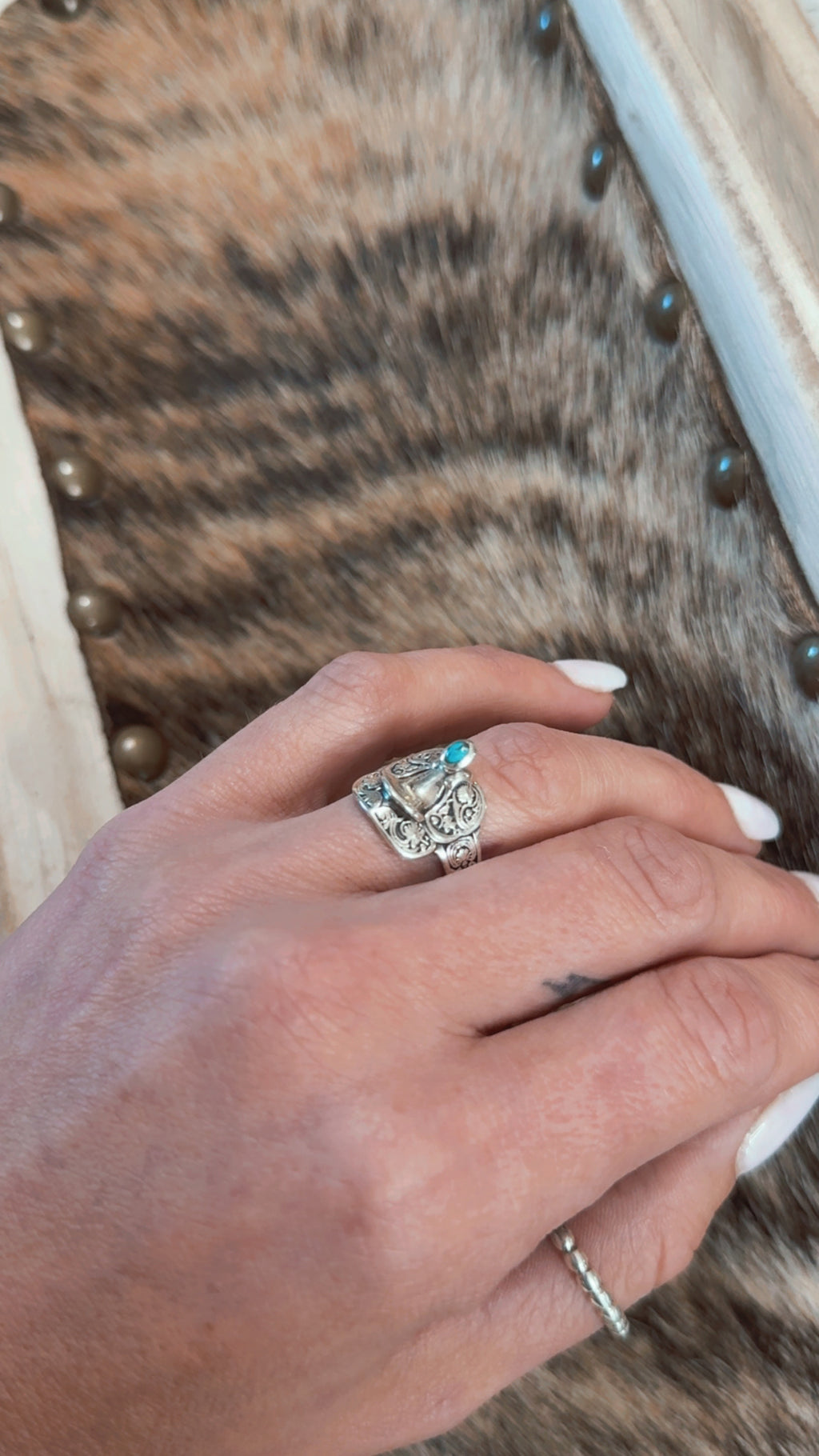 Dainty turquoise saddle ring