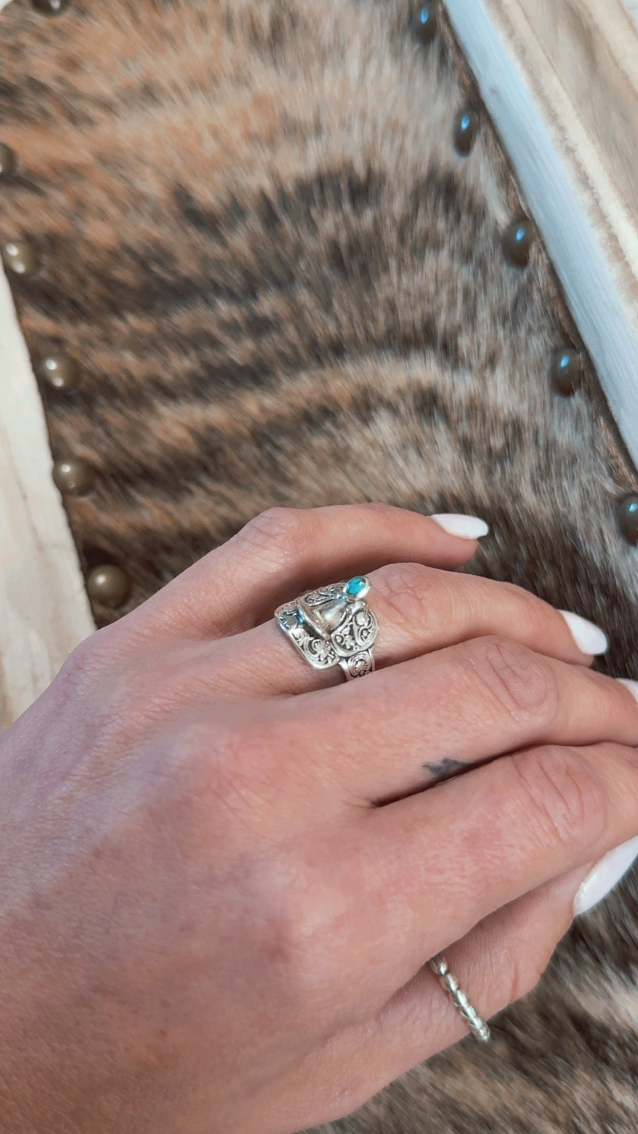 Dainty turquoise saddle ring