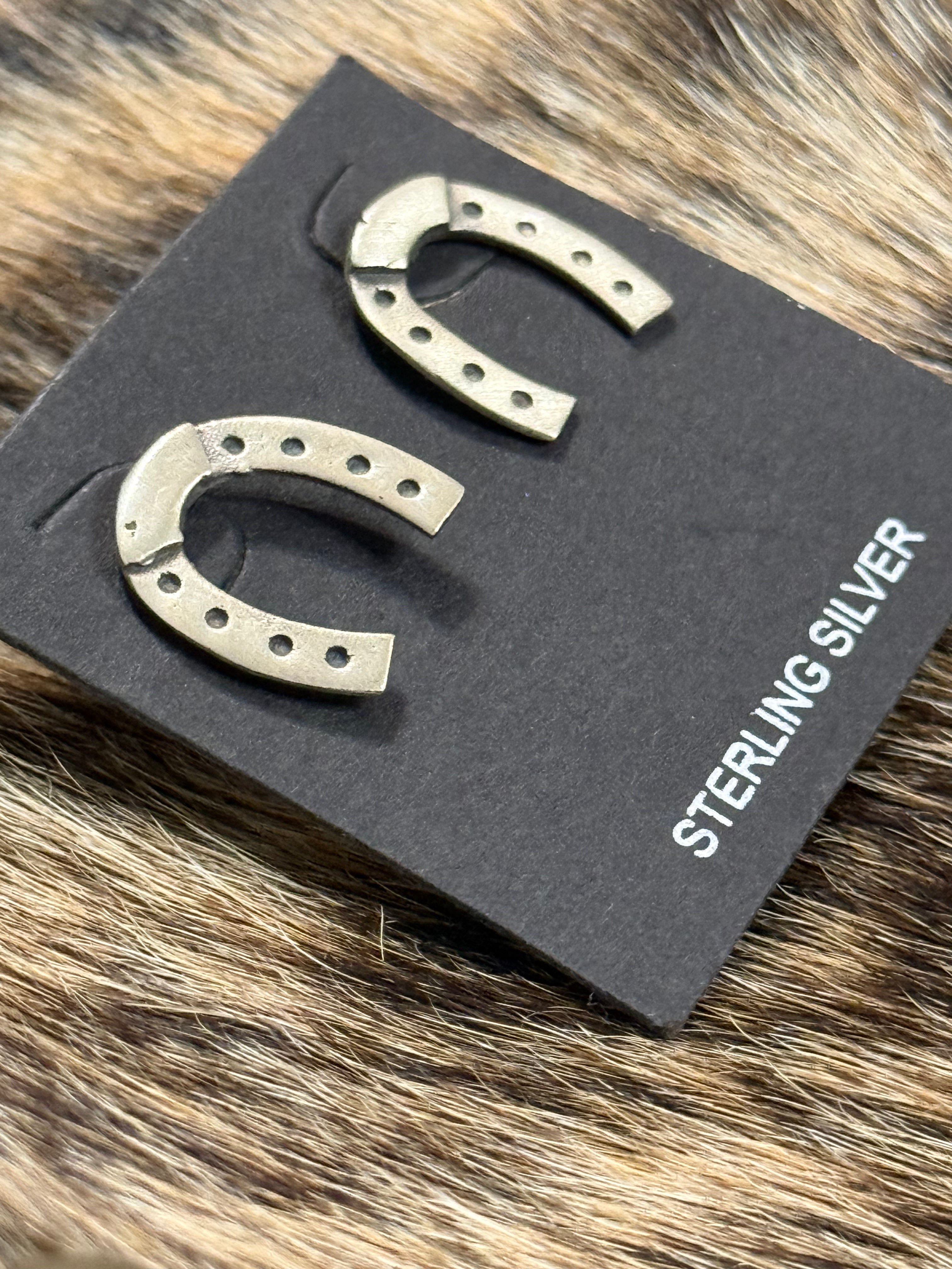 Sterling silver horseshoe stud earrings