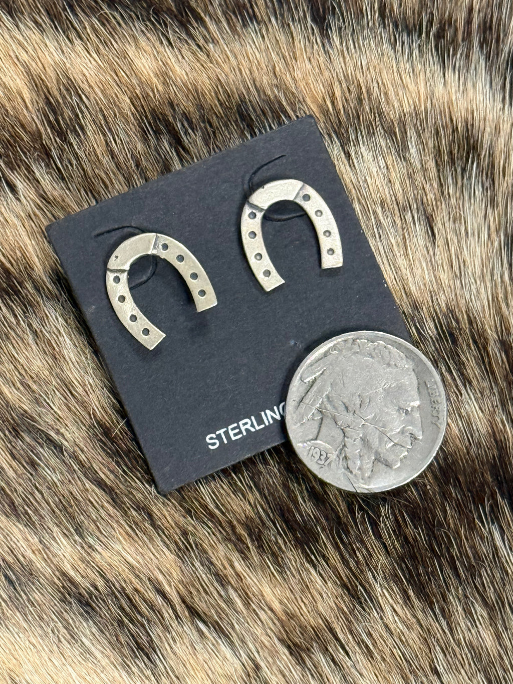 Sterling silver horseshoe stud earrings