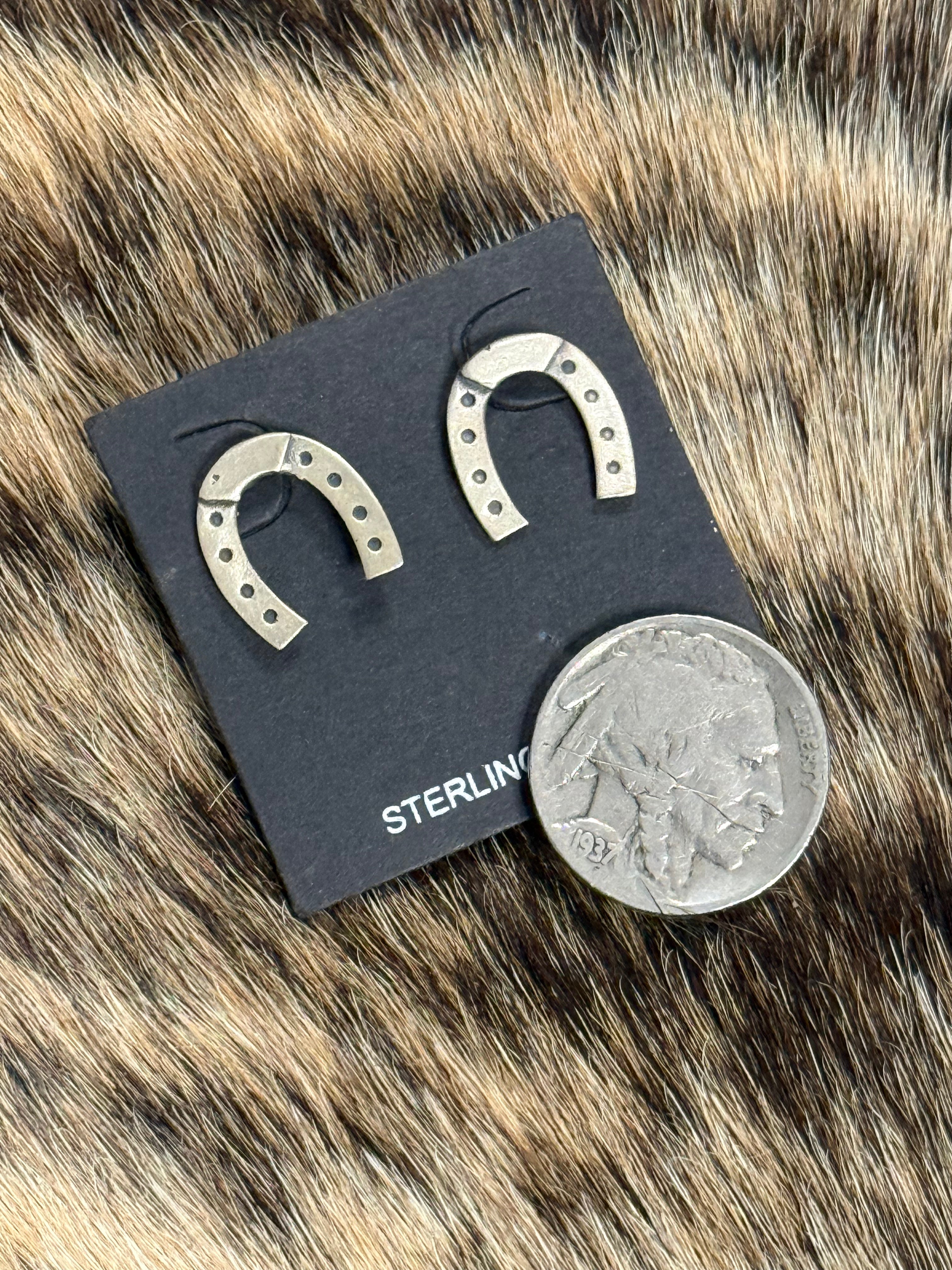 Sterling silver horseshoe stud earrings