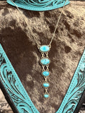 Turquoise drop stone lariat necklace with dainty paperclip chain
