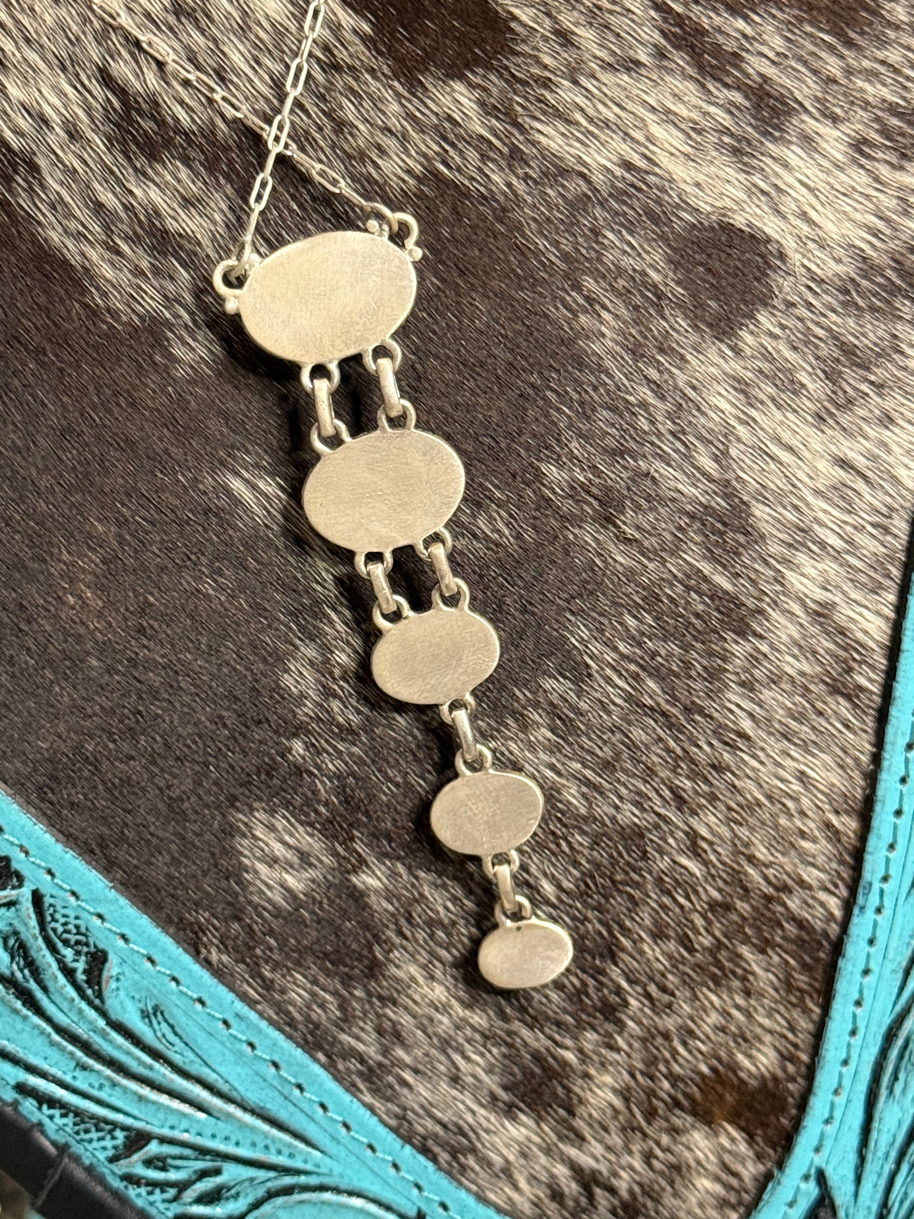 Turquoise drop stone lariat necklace with dainty paperclip chain