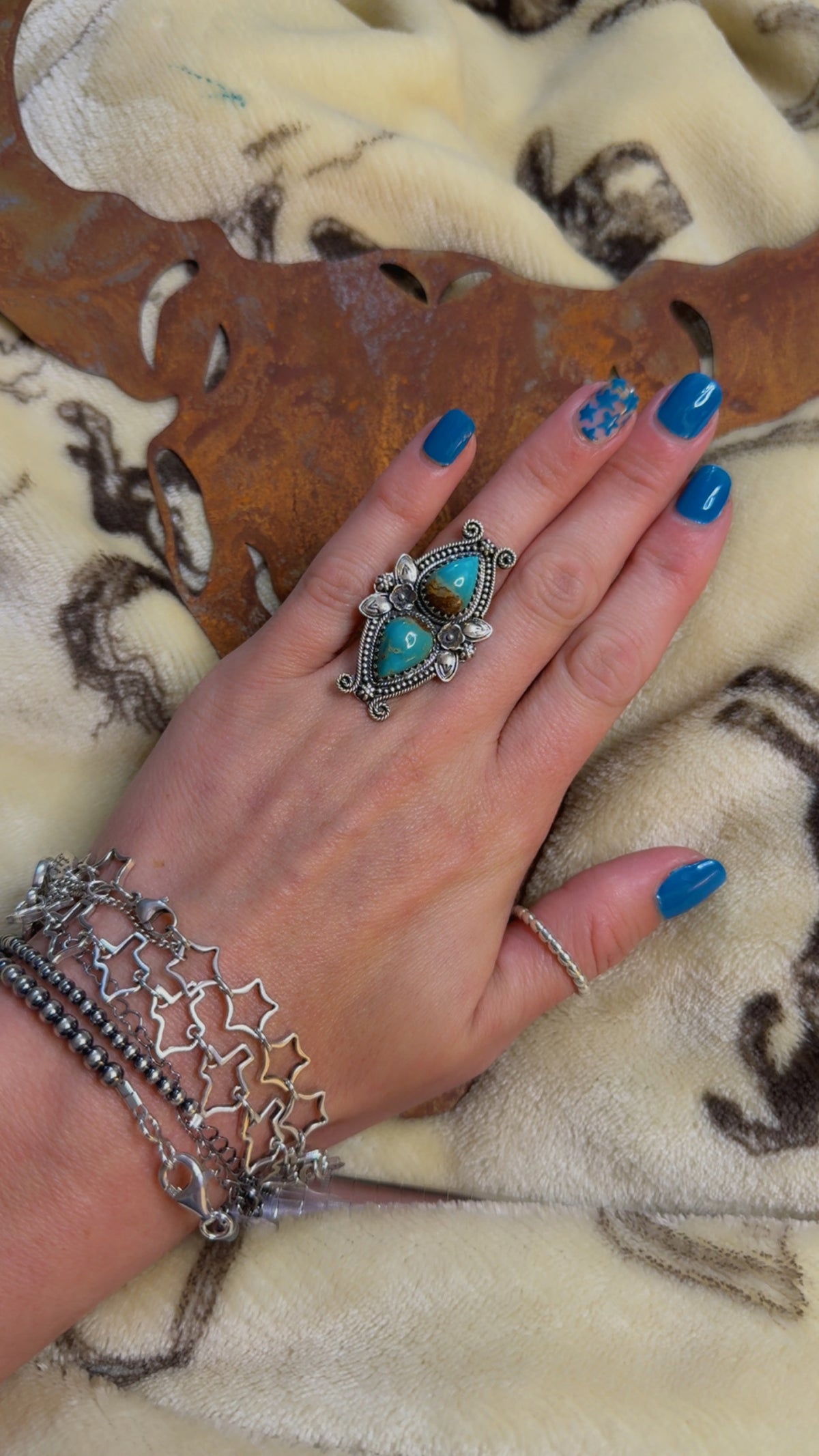 Size 6 double turquoise stone ring