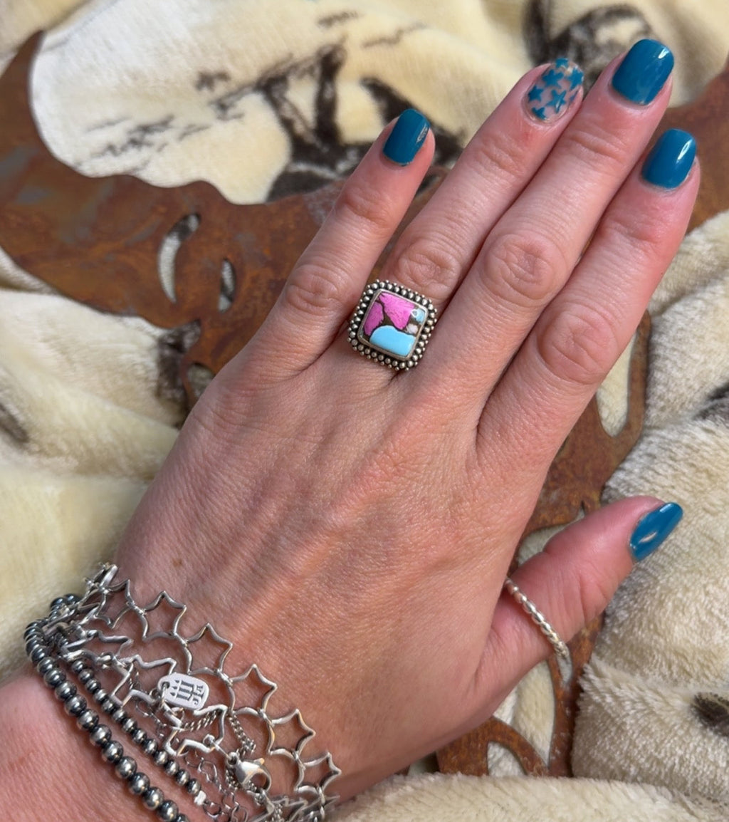Cotton candy adjustable ring