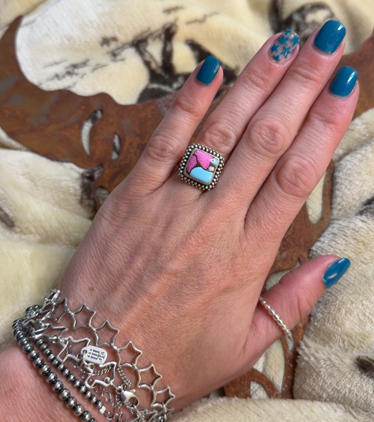 Cotton candy adjustable ring