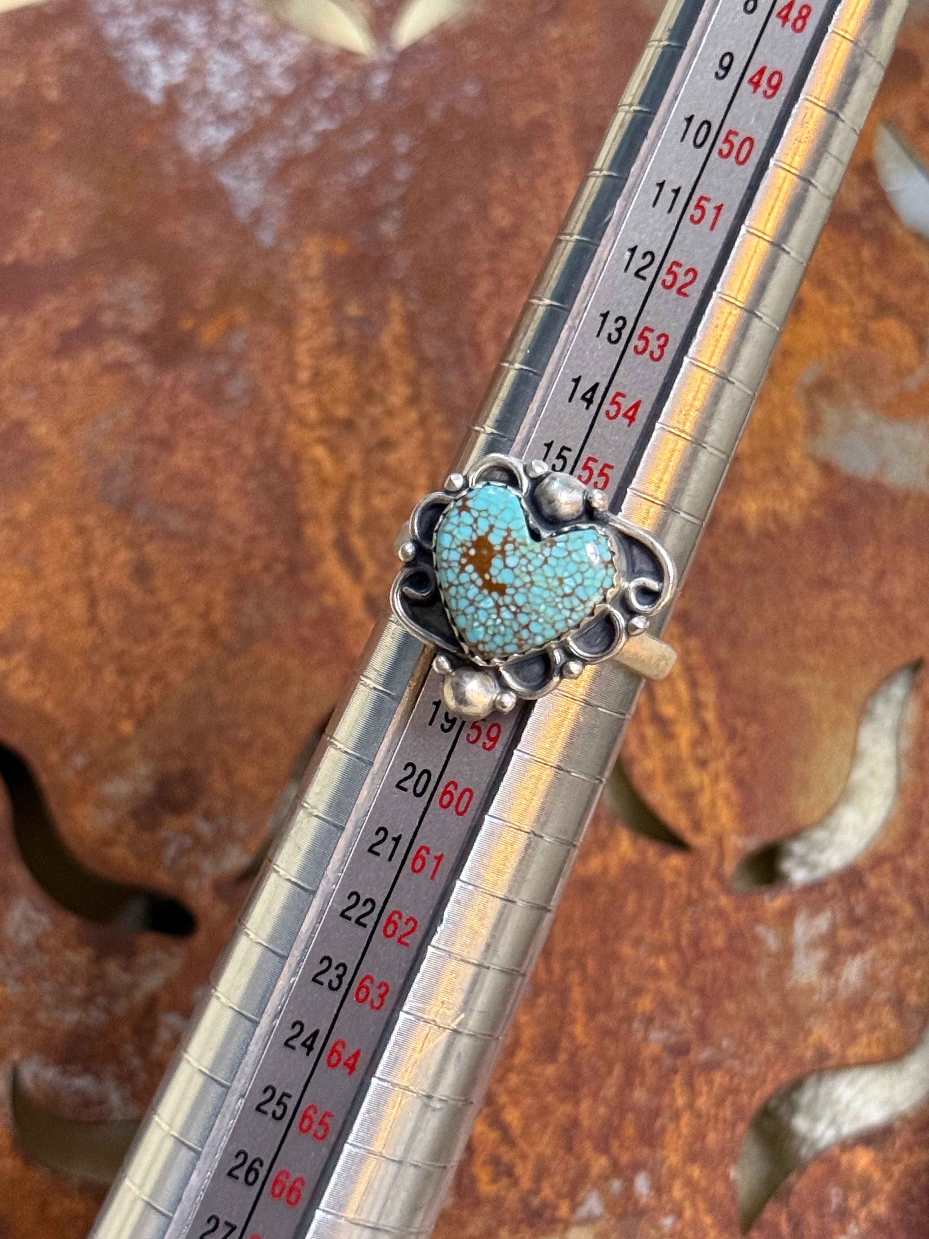Number 8 turquoise adjustable heart ring
