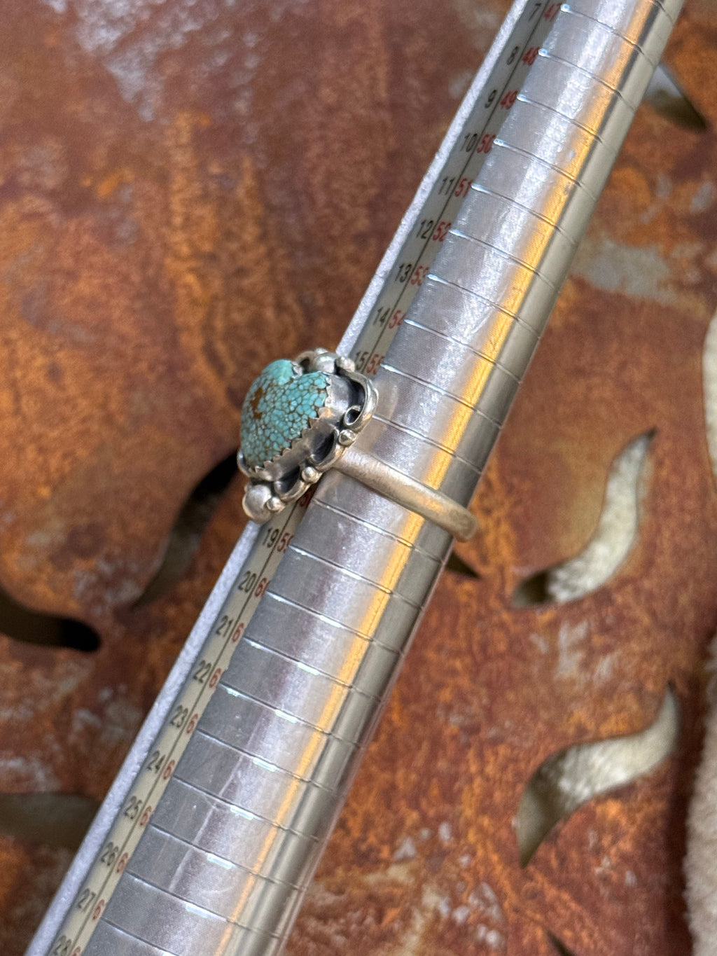 Number 8 turquoise adjustable heart ring