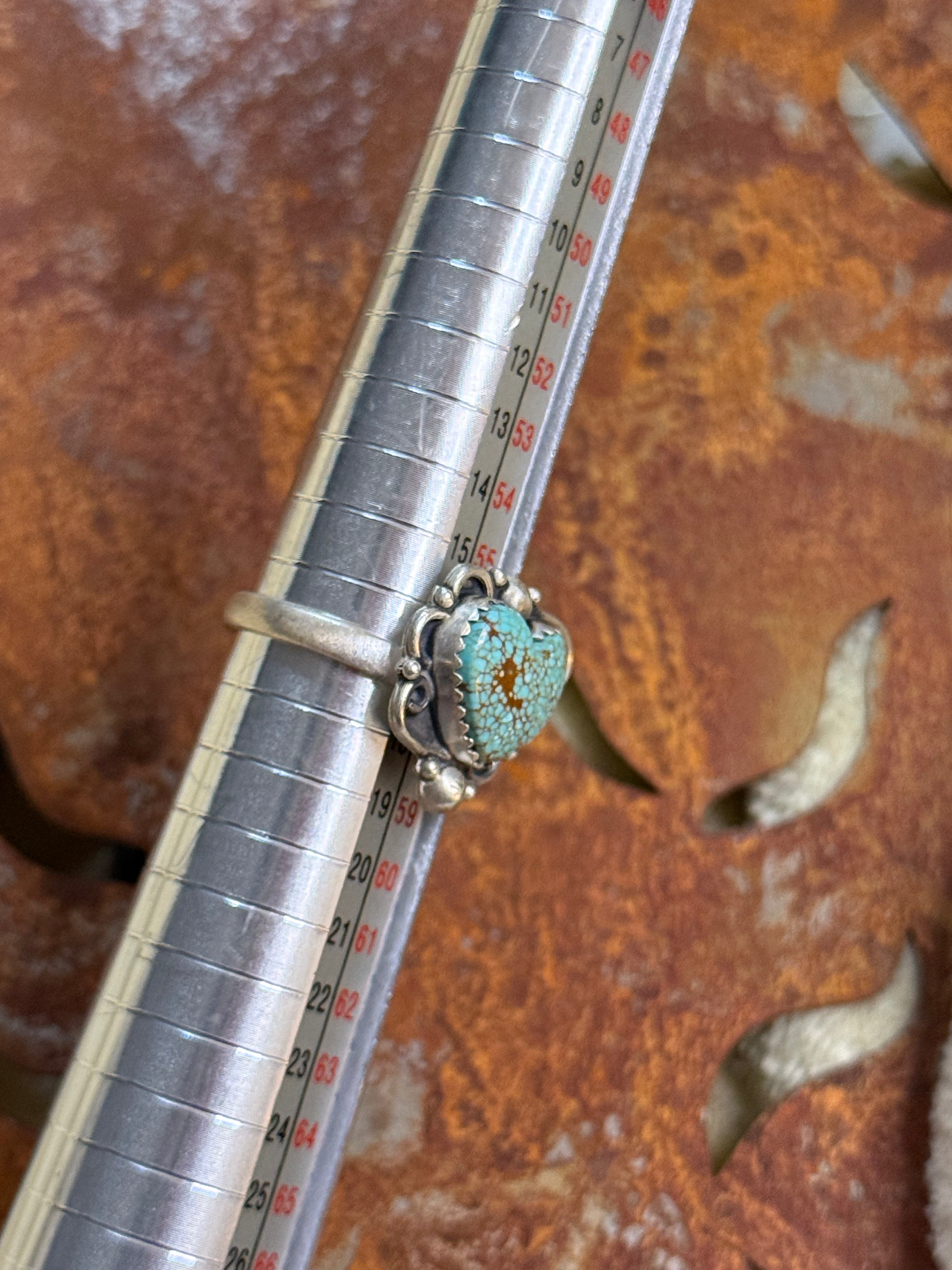 Number 8 turquoise adjustable heart ring