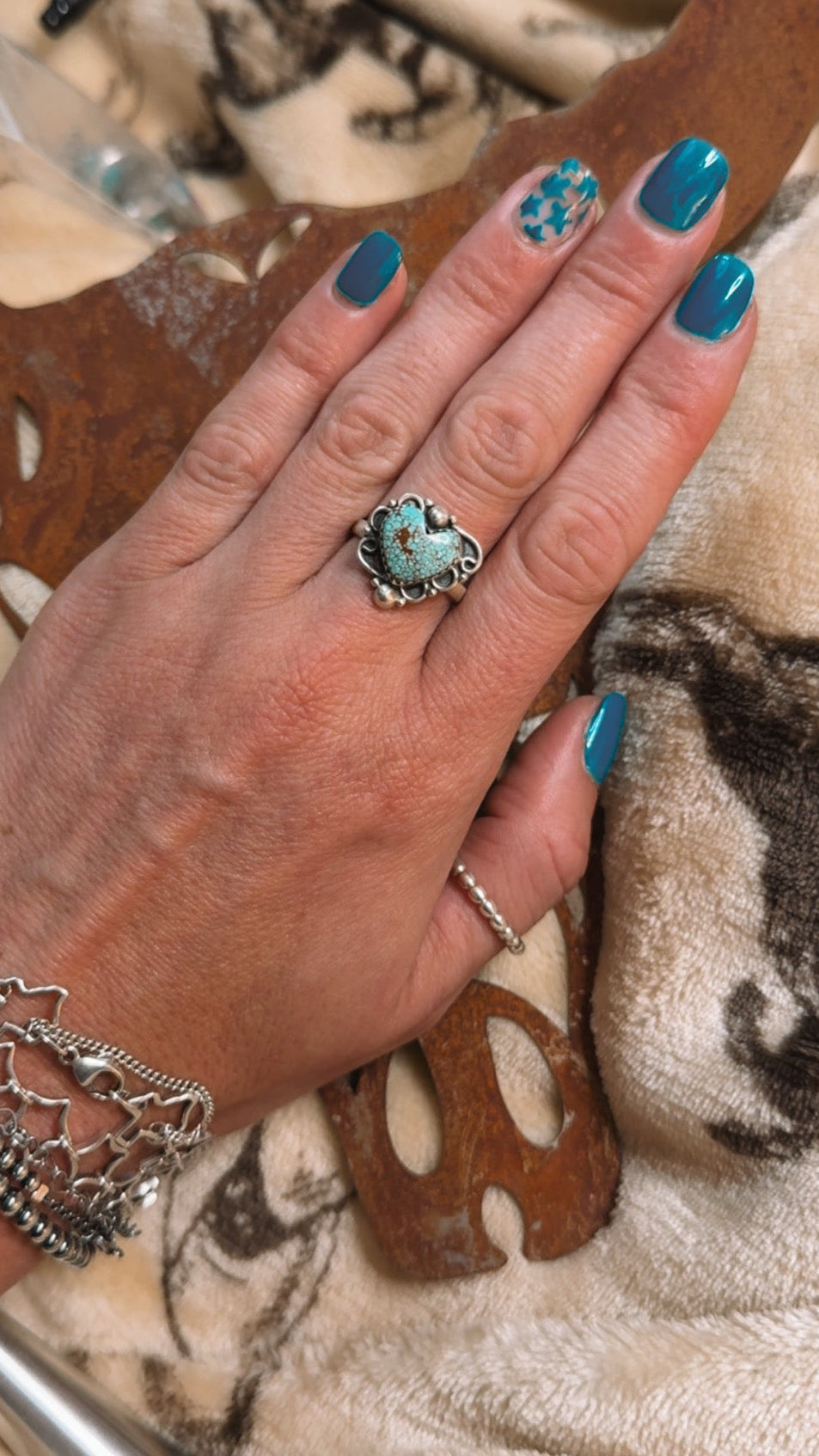 Number 8 turquoise adjustable heart ring