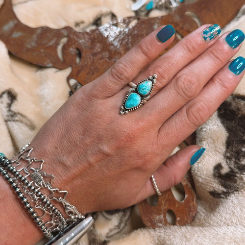 2 stone white water turquoise adjustable ring