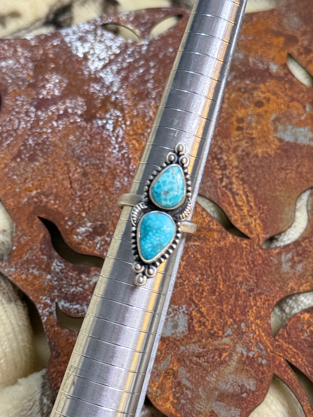 2 stone white water turquoise adjustable ring