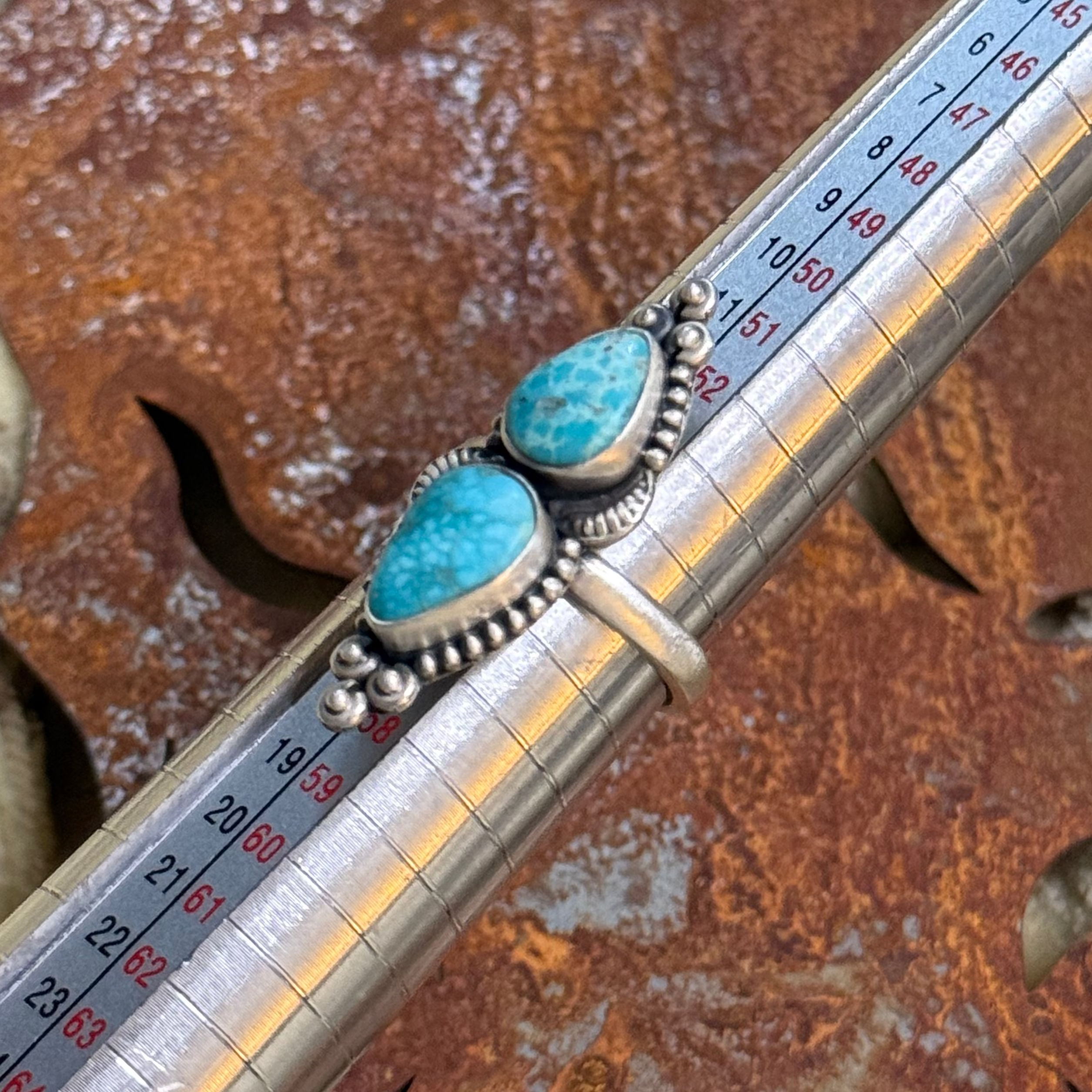 2 stone white water turquoise adjustable ring