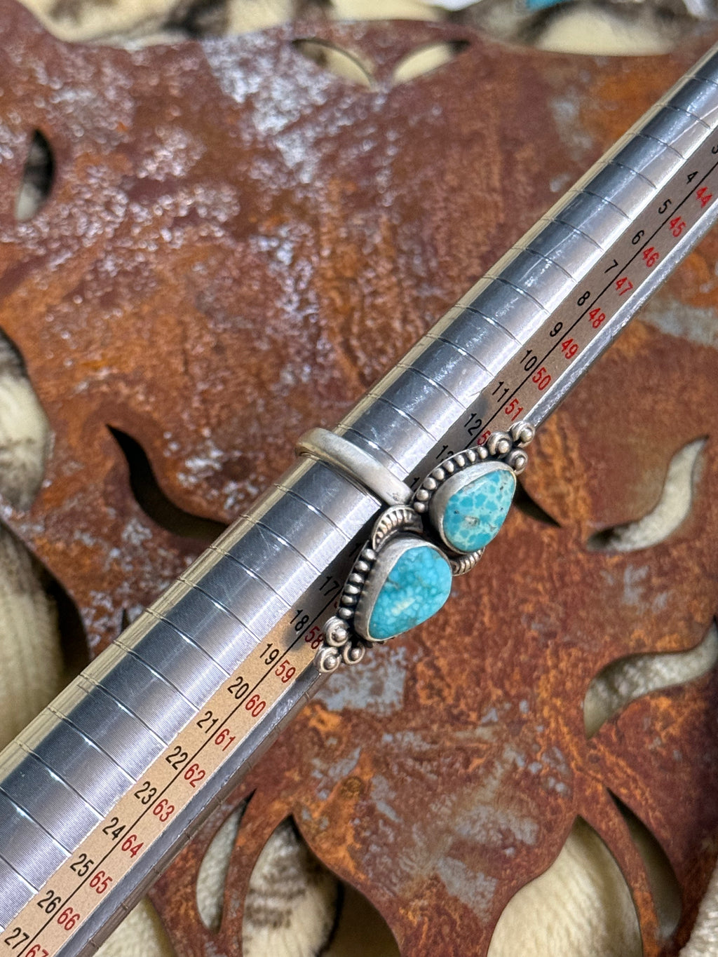 2 stone white water turquoise adjustable ring