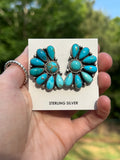 Turquoise half cluster earrings handmade by Navajo artist Effie Garfield