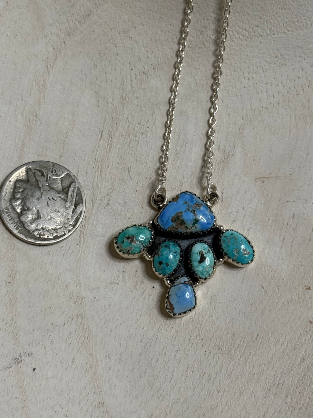 Multi turquoise cluster necklace