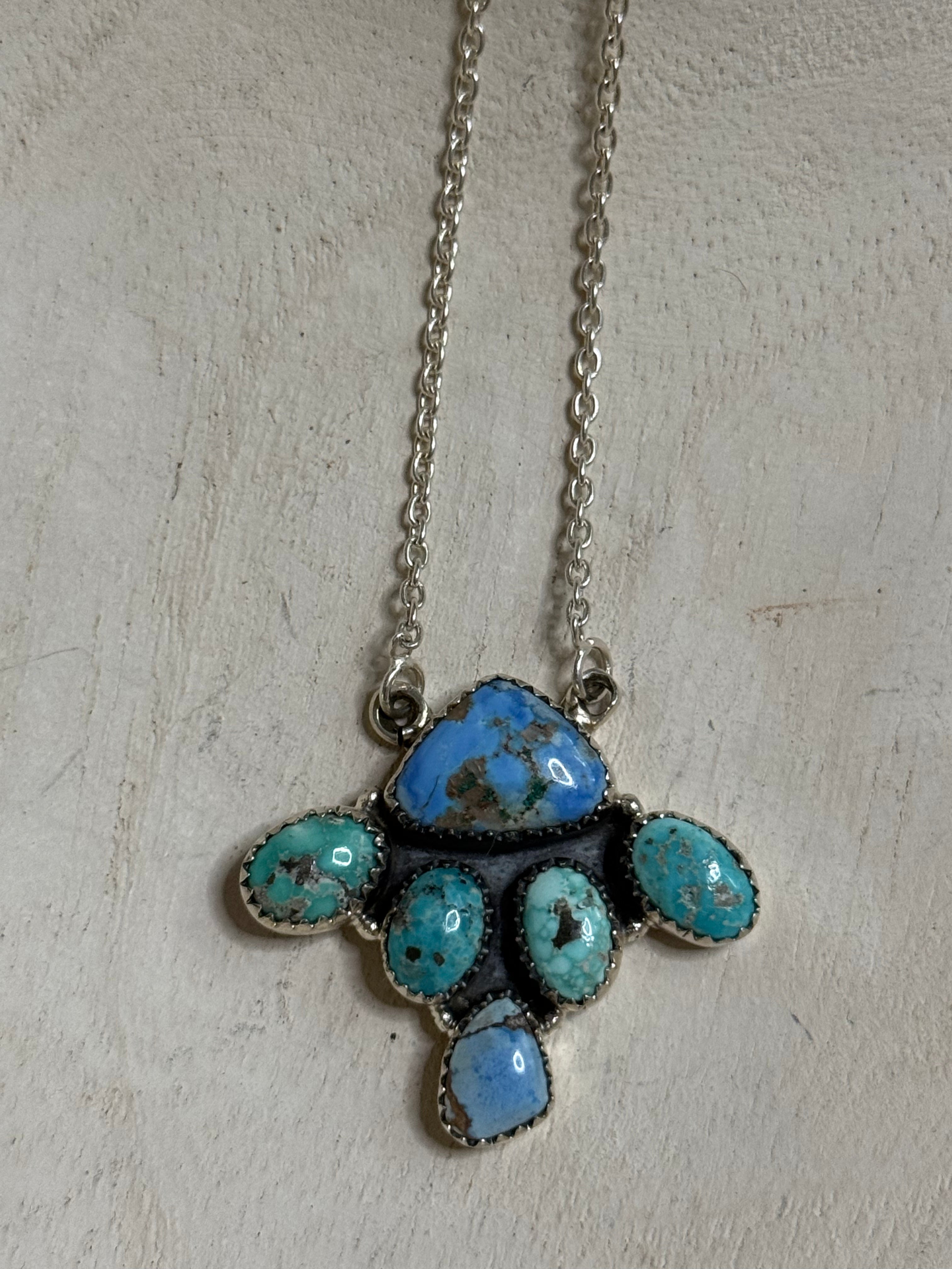 Multi turquoise cluster necklace