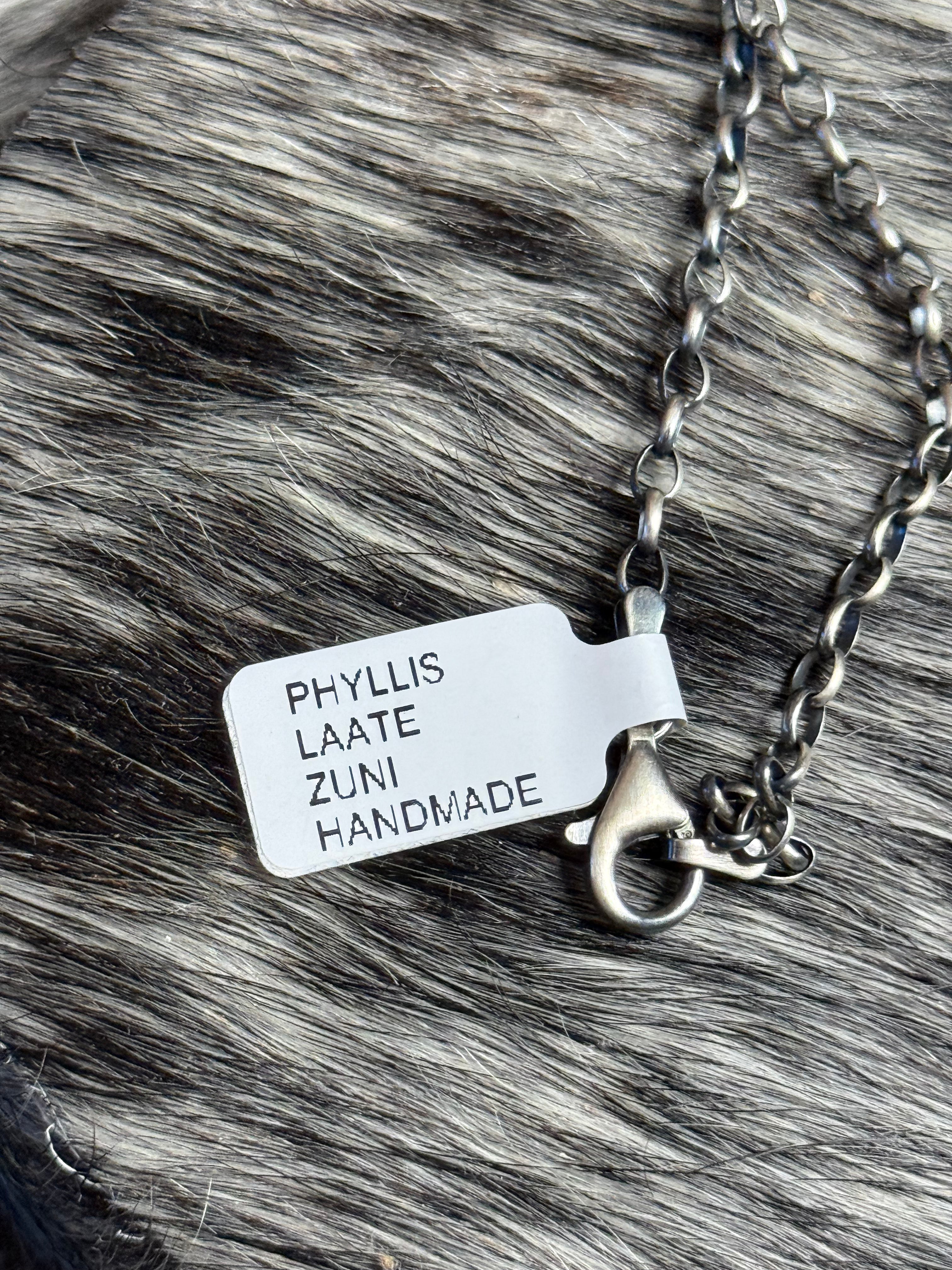 Zuni pink conch and sterling silver necklace by Phyllis Laate