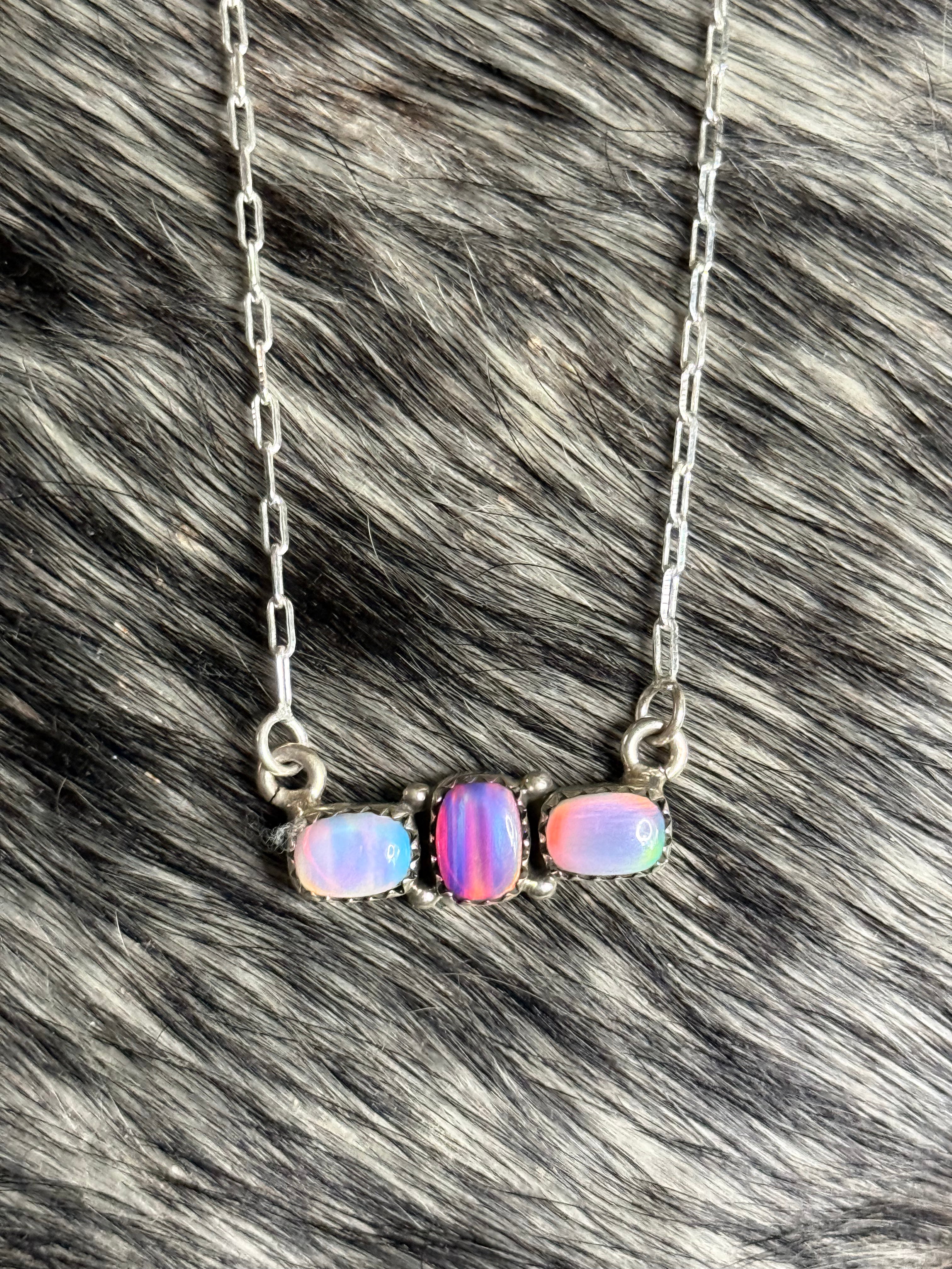 Opal 3 stone necklace