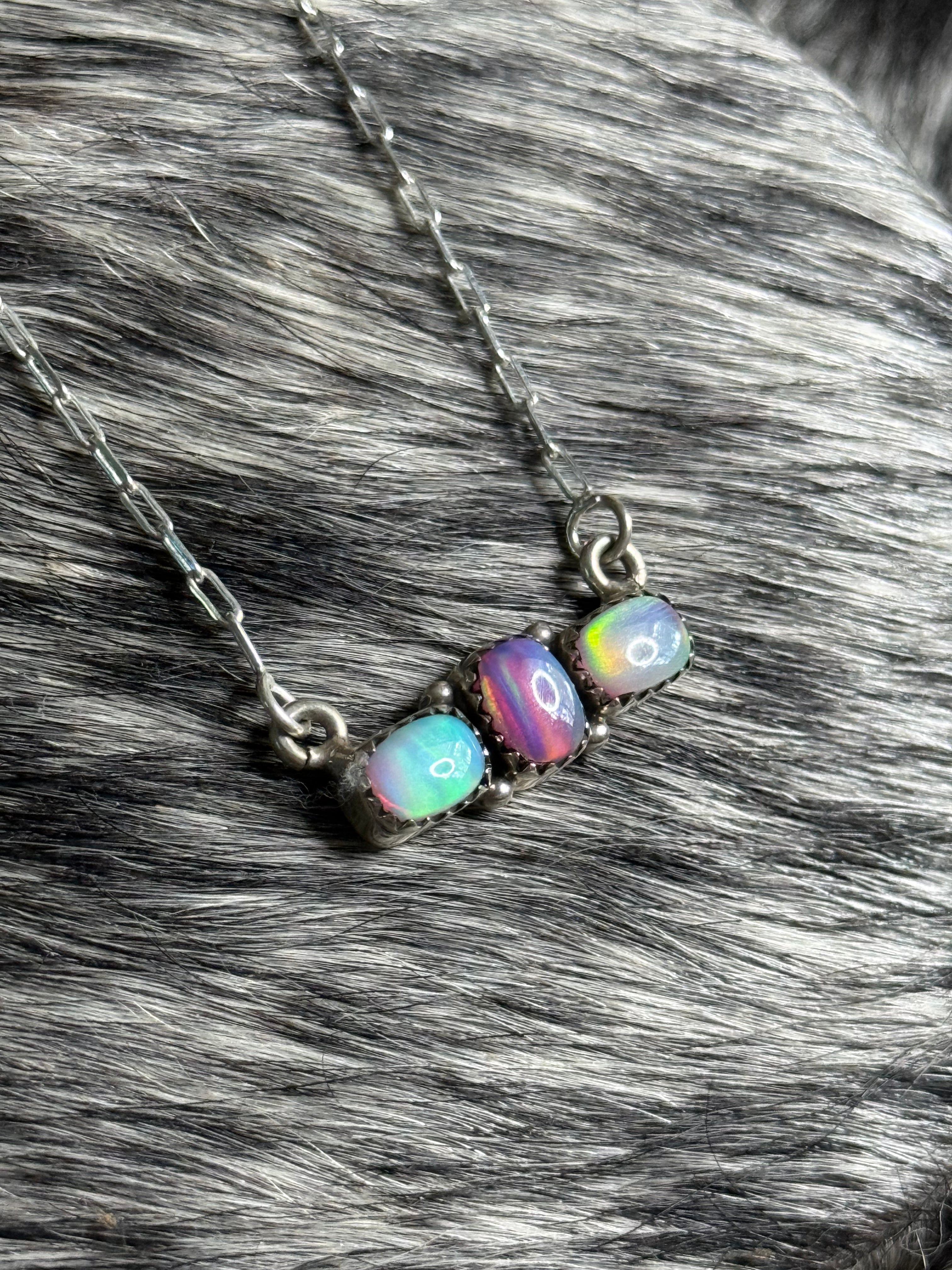 Opal 3 stone necklace
