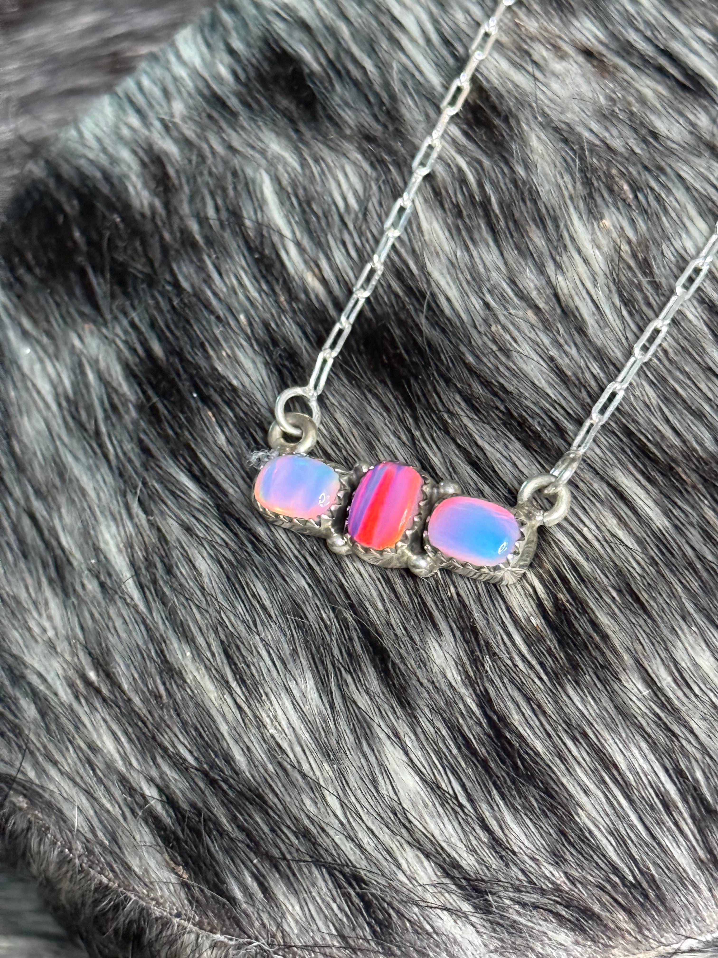 Opal 3 stone necklace