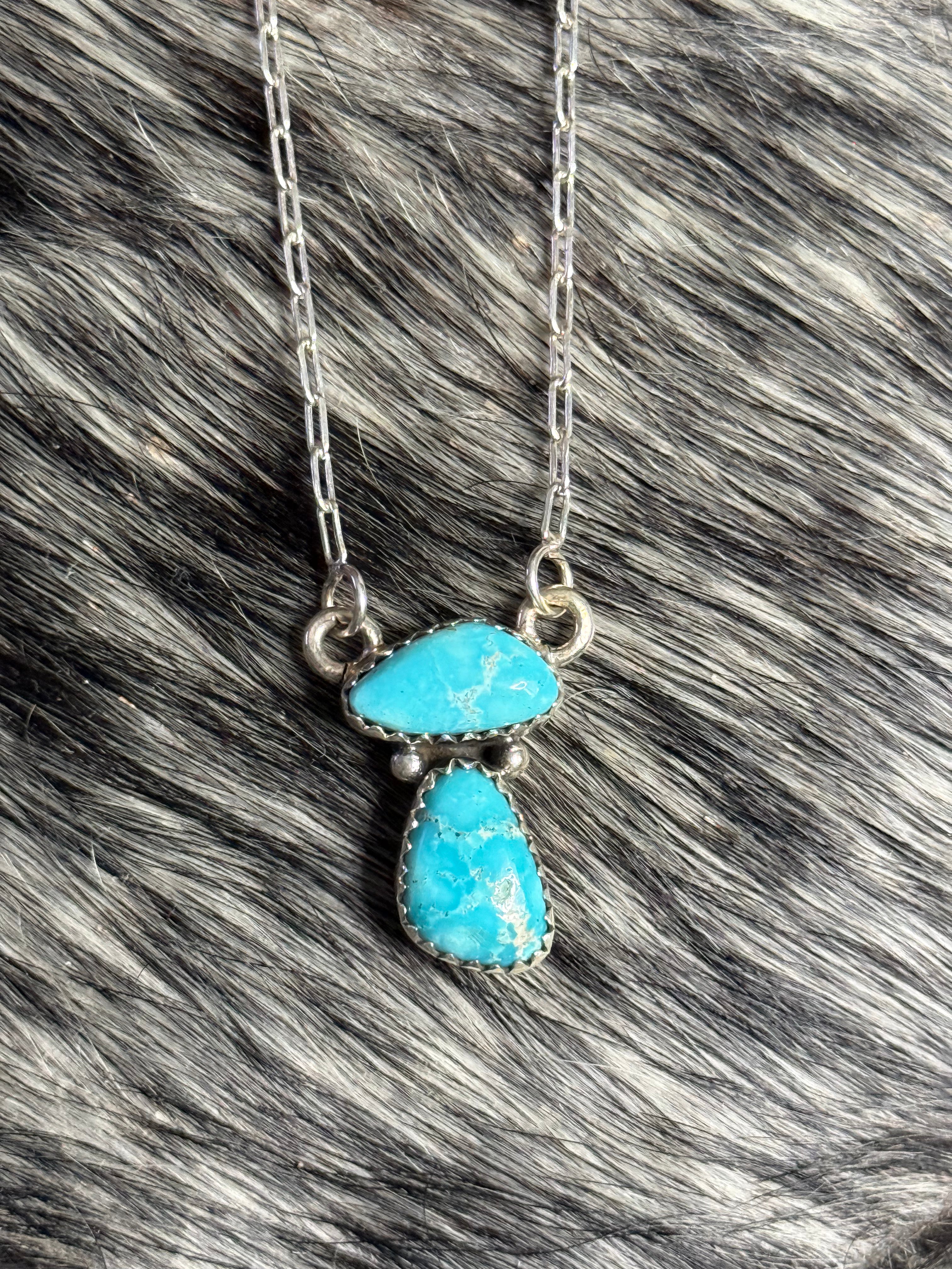White water turquoise 2 stone necklace