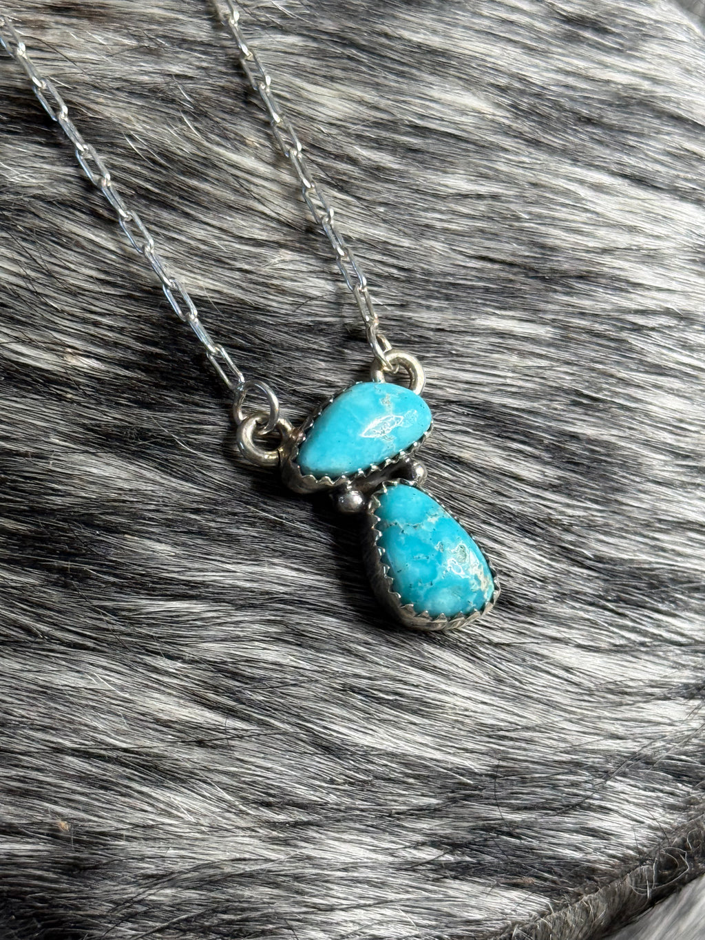 White water turquoise 2 stone necklace