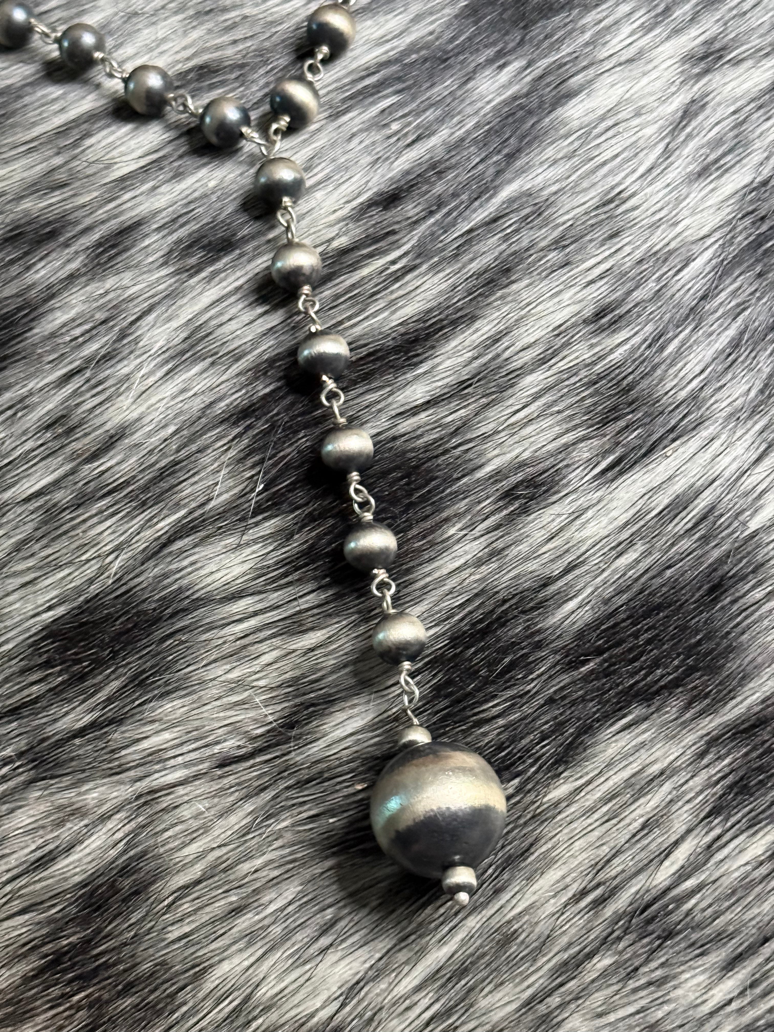 Sterling silver rosary lariat necklace