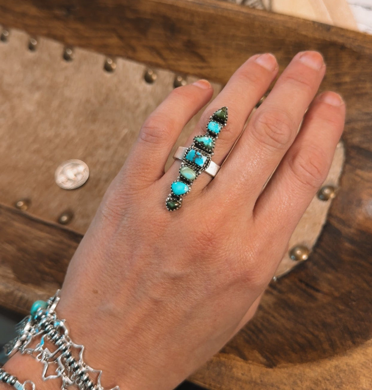 Mixed turquoise dainty crawler ring
